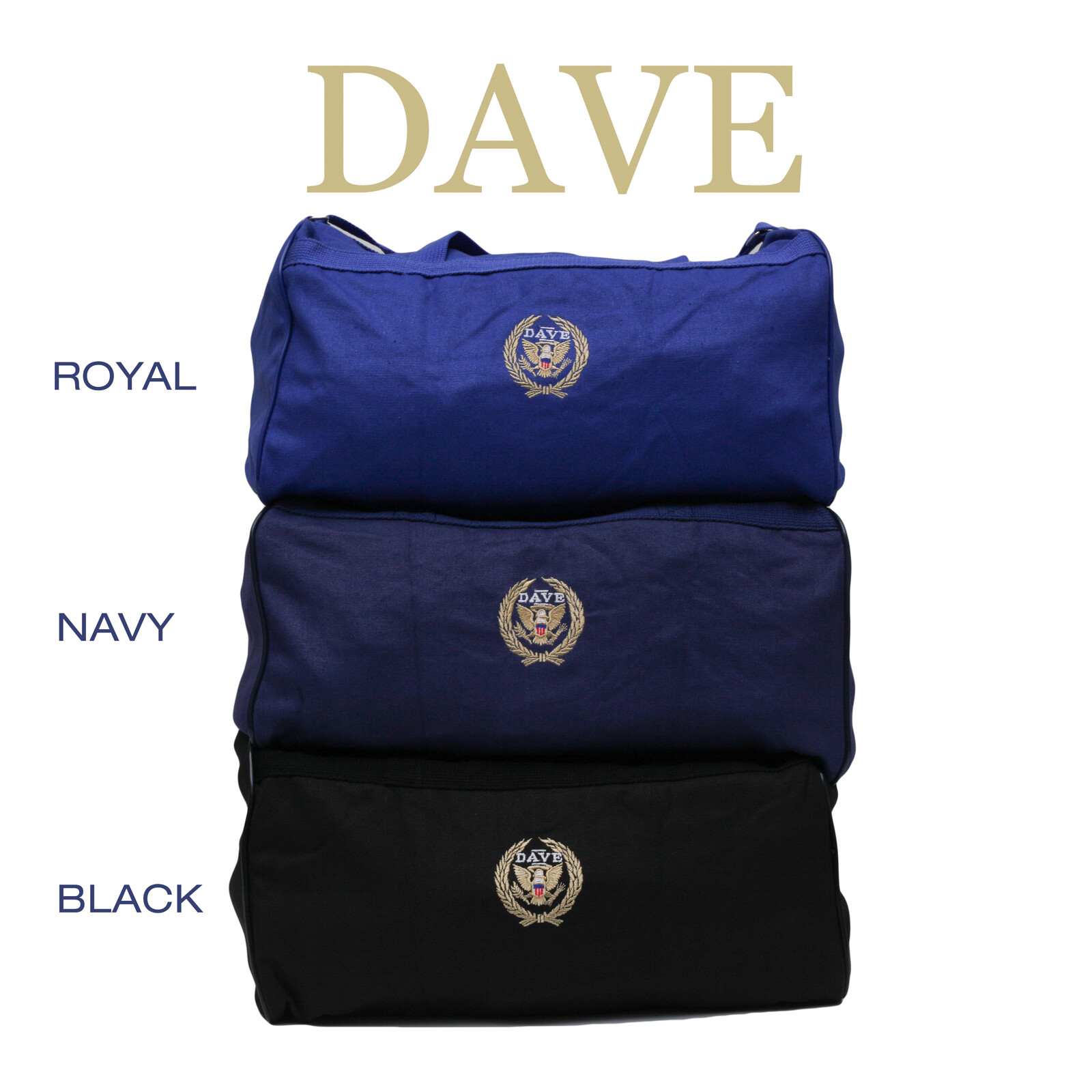 DAVE Movie Duffel Combo Pack 3 Colors: Navy, Royal, Black Travel Bag 16x9x9 in