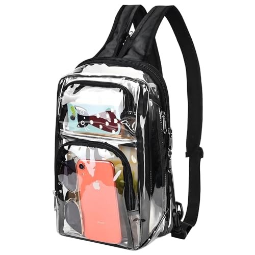 Clear Backpack Stadium Approved 12×12×6 with Breathable Shoulder Straps, Black