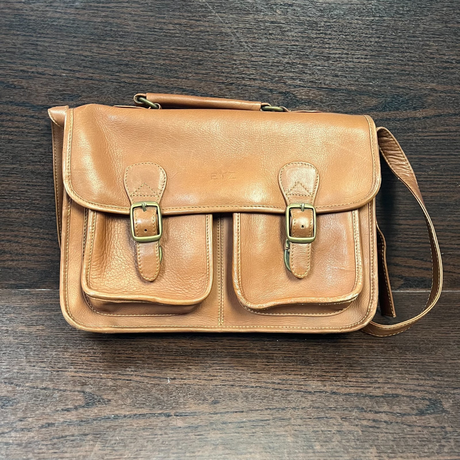 ETZ Men’s Bag Size M Brown Leather Satchel Briefcase Laptop Shoulder Strap