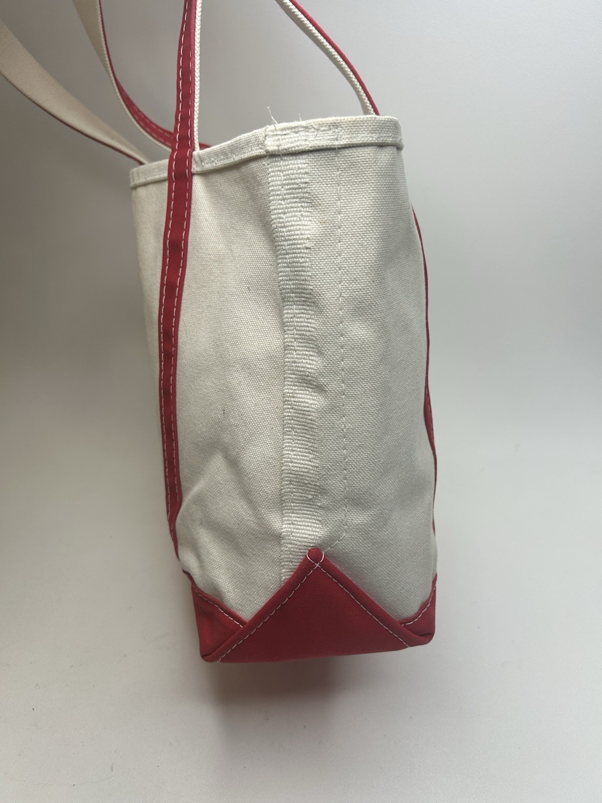 Vintage 90’s LL BEAN Boat and Tote Bag Large Ivory Red Stiff Canvas USA