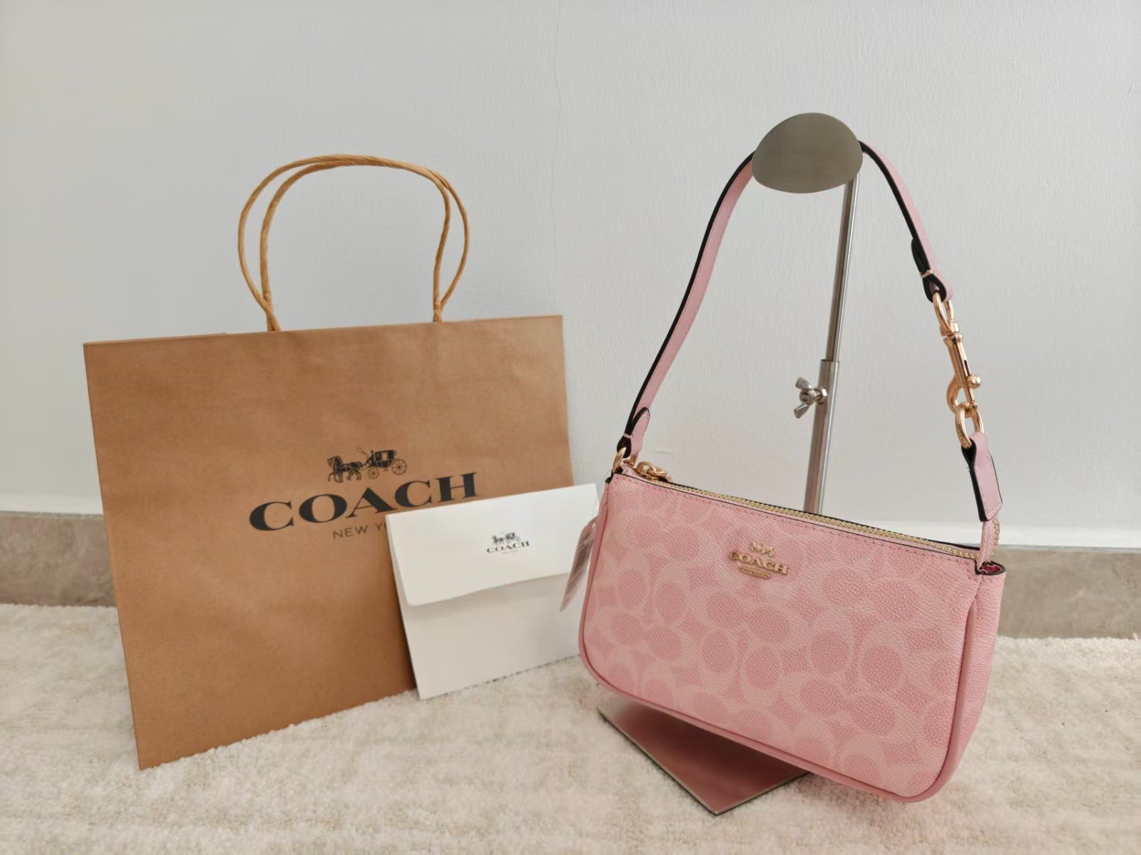 COACH Nolita 19 Wristlet Bag Signature Canvas Powder Pink CW426