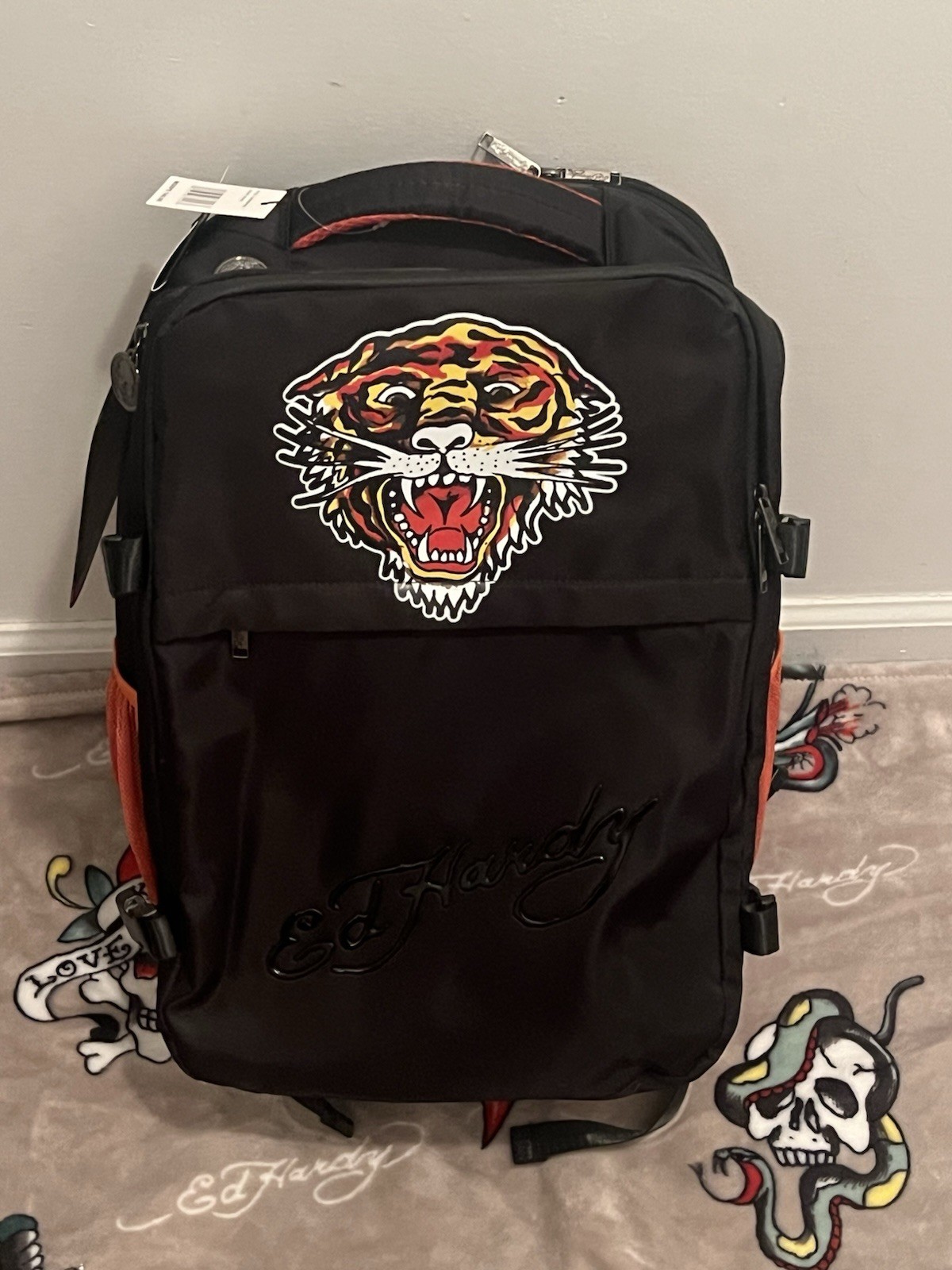 Ed Hardy Multiuser Travel Duffle Bag, Backpack,Suitcase, Black Tiger Design NWT