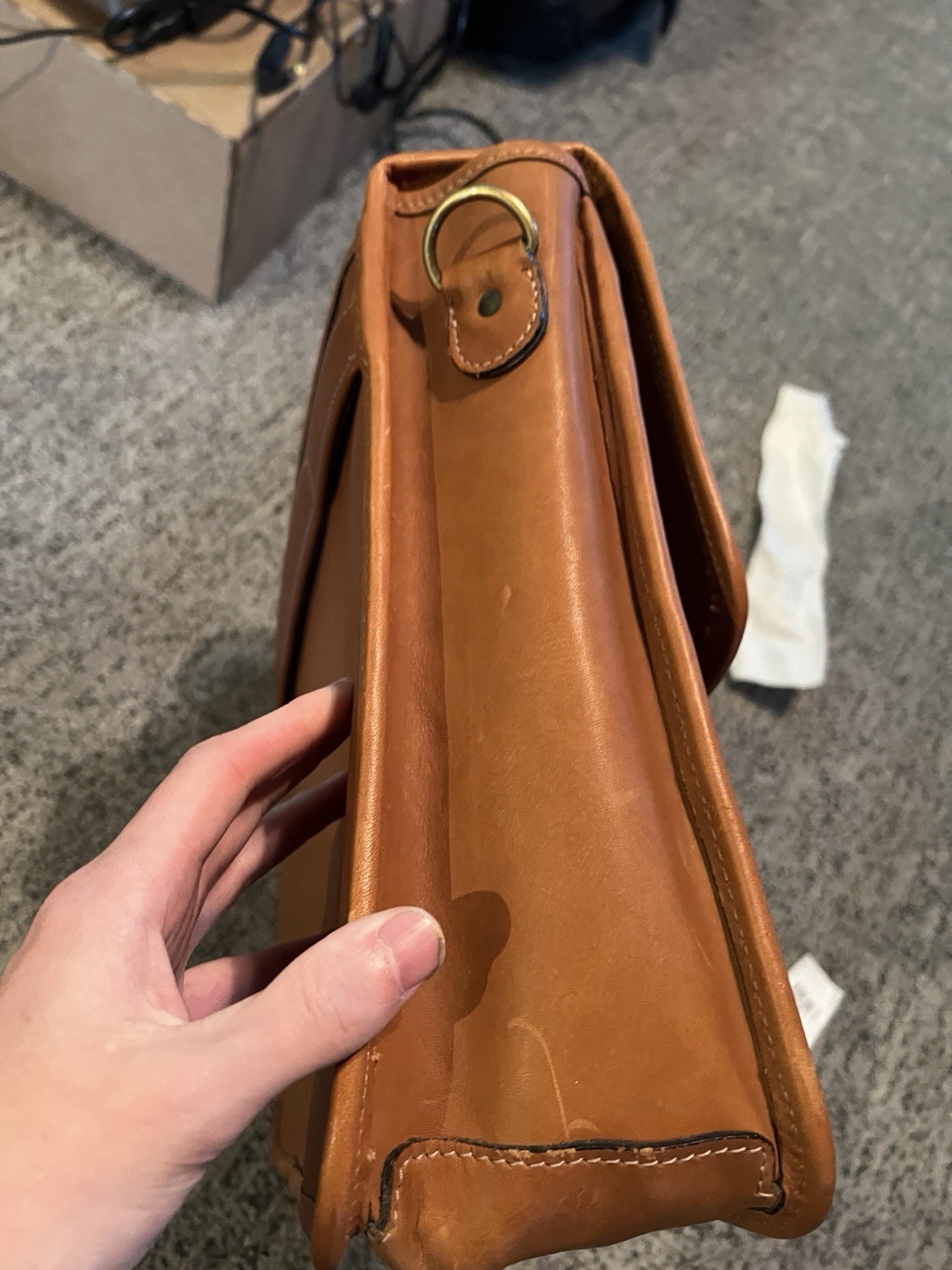 Vintage Korchmar Brown Tan Belted Leather Briefcase Work Bag Made In USA CLEAN!