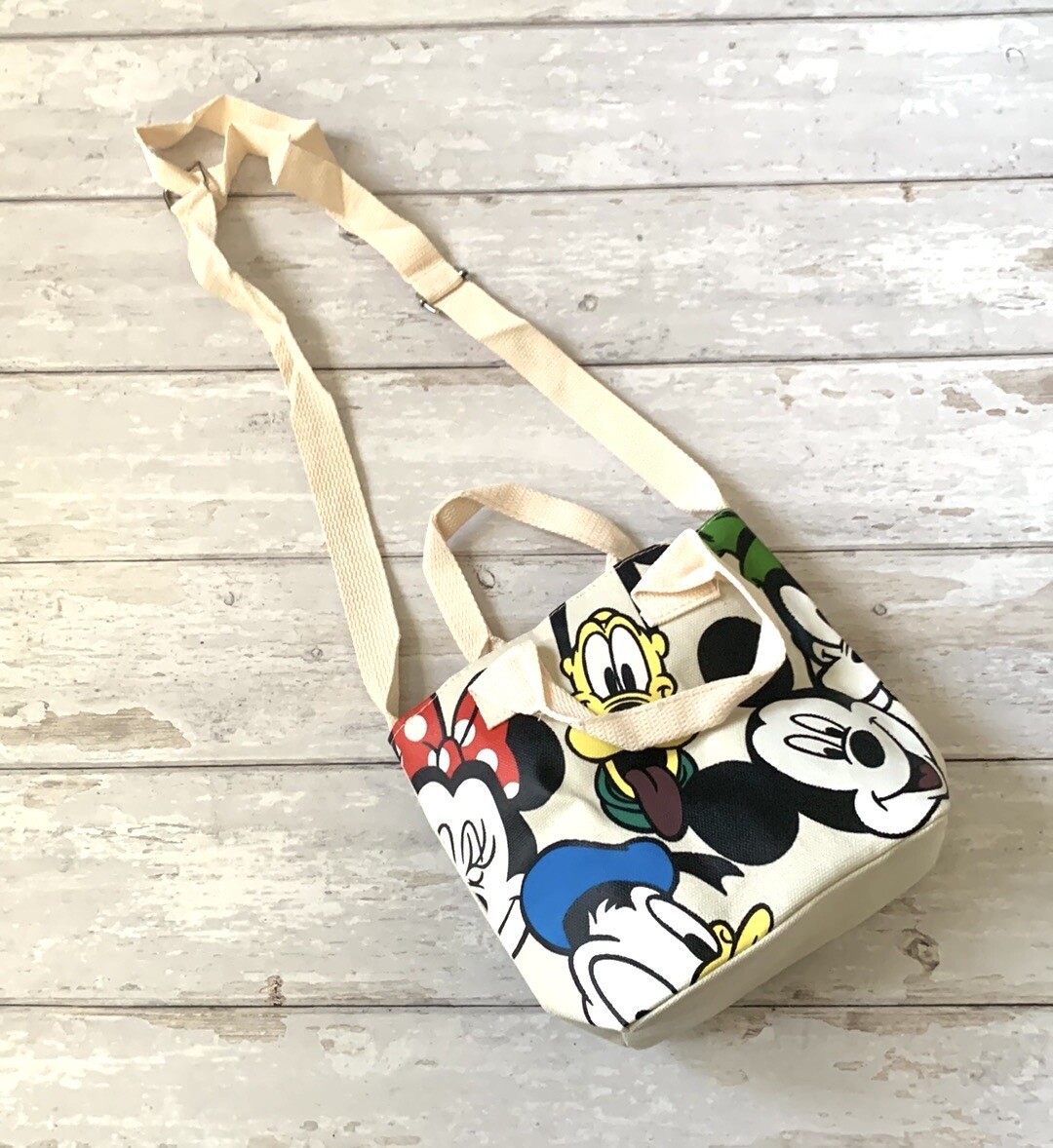 Disney Mickey & Friends Crossbody Tote Bag Beige Canvas Material 7in x 8in x 3in
