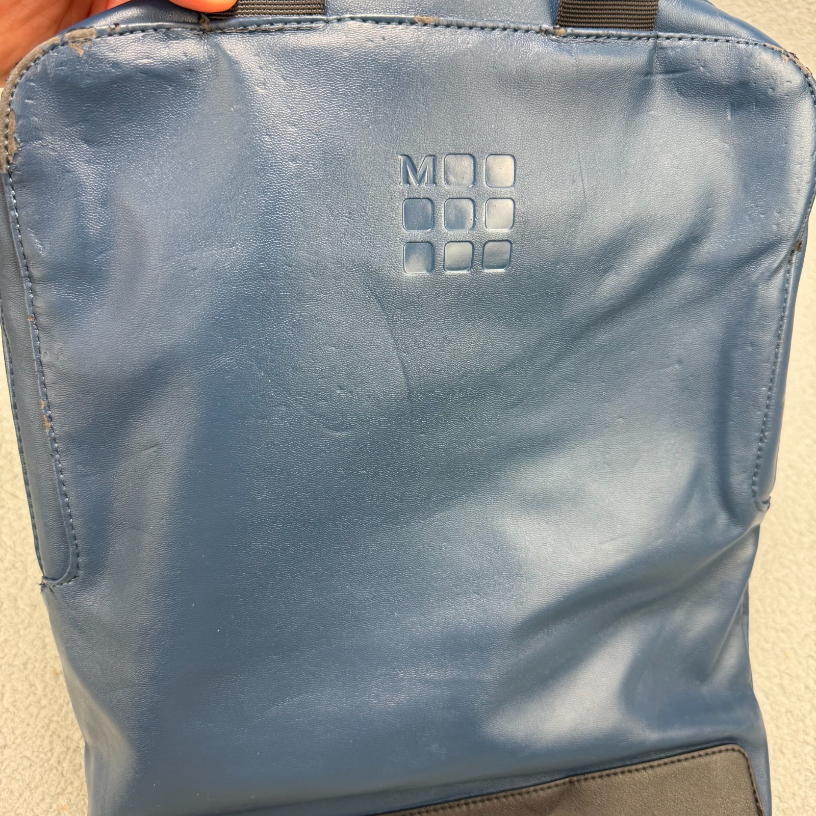 Moleskine Backpack Navy Blue Vertical Device Bag Faux Leather Laptop Mens Womens