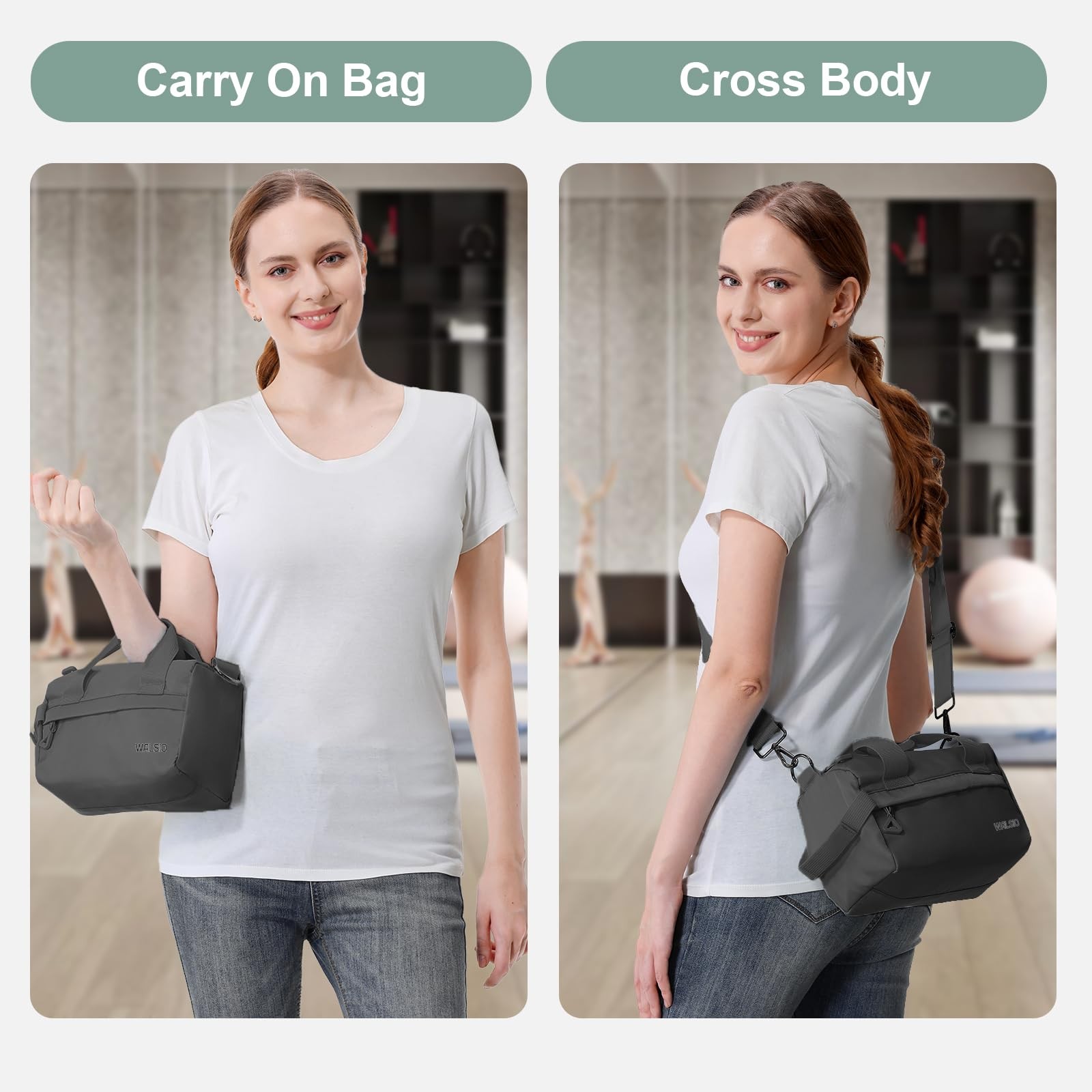 Small Gym Bag Mini Duffle Bag Adjustable Strap Lightweight Sport Black 9in