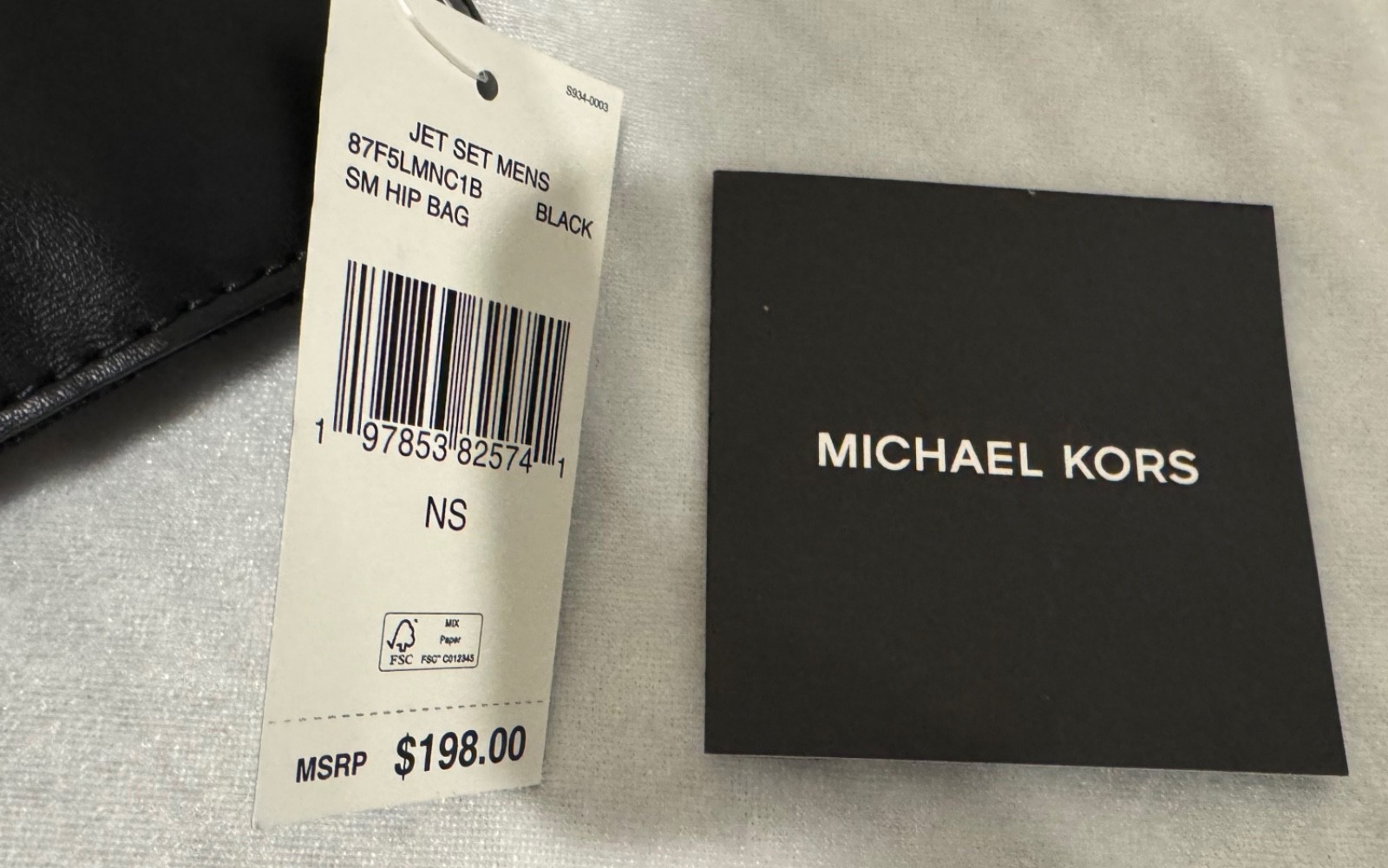 NWT Michael Kors Jet Set Men Black MK Logo SM Hip Bag $198