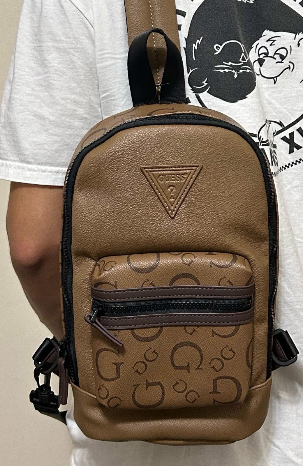 NEW GUESS Book Bag INSIGNIA COCOA color Original Zipped Compartments 12x9x4in
