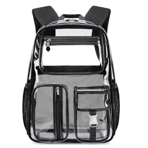 Heavy-Duty Clear Backpack for Stadium Events, TPU Clear Book Bag, 16 x Black