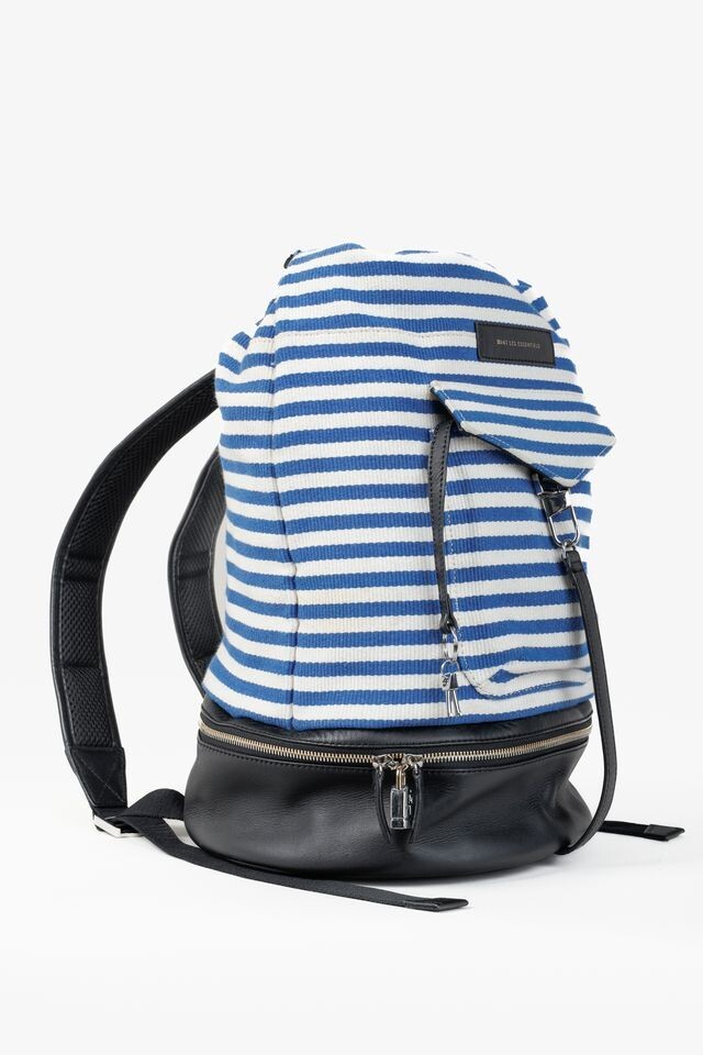 Want Les Essentiels Blue and White Striped Backpack, One Size