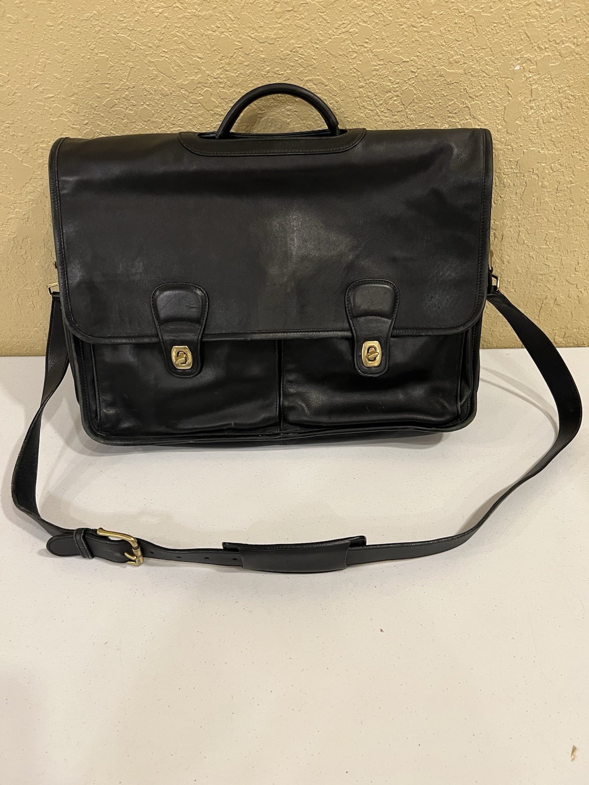 COACH Prescott Diplomat Black Leather Briefcase 0532 Turnlock Organizer Laptop
