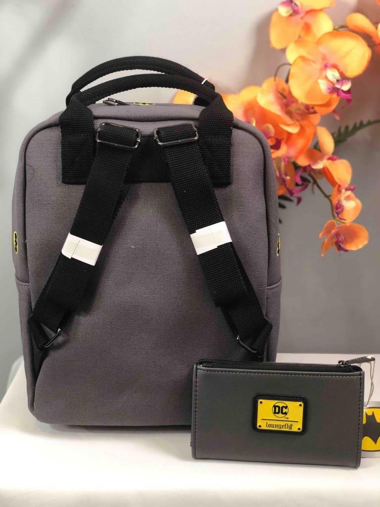 NWT LOUNGEFLY X DC BATMAN Canvas Backpack + Bi-fold Wallet