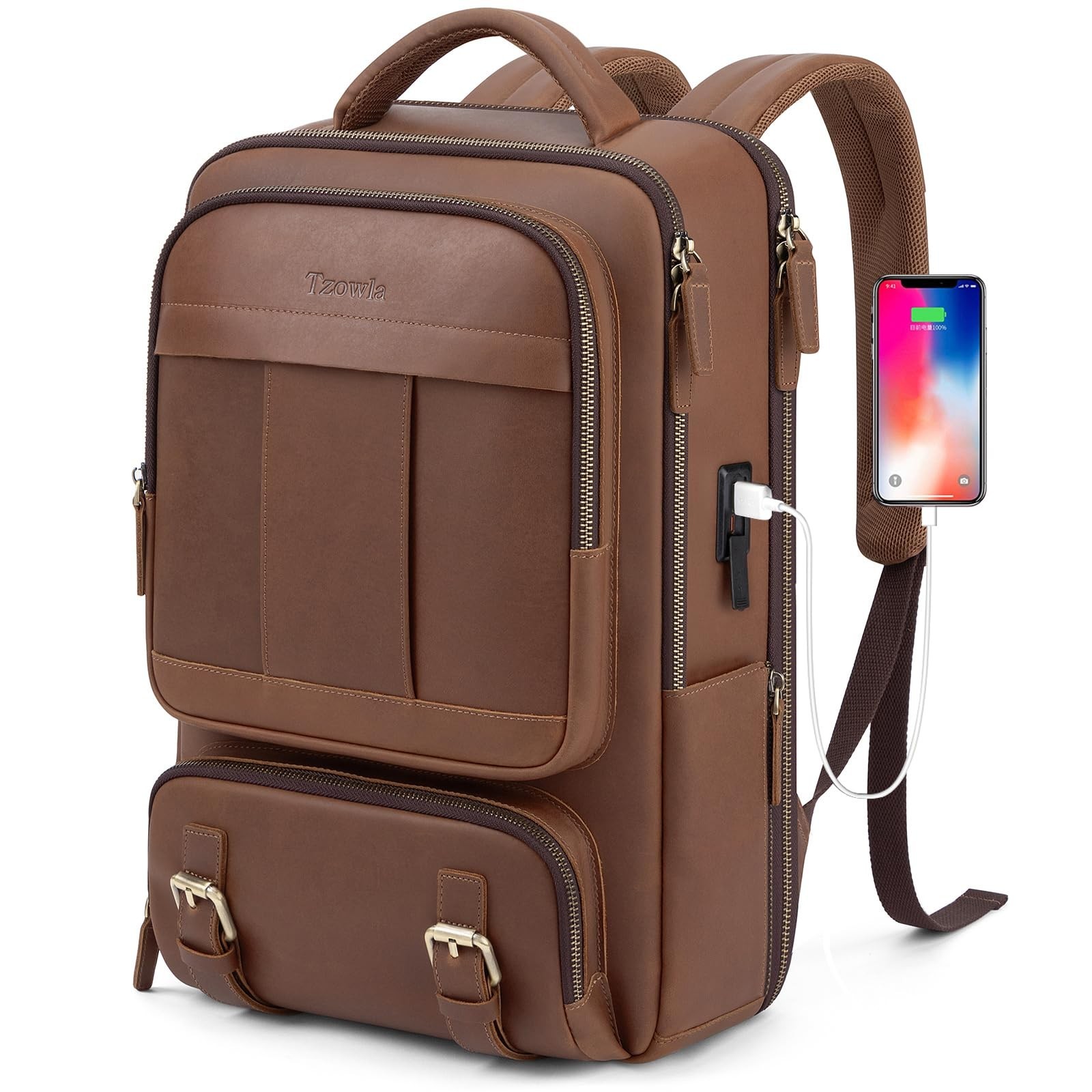 Leather Laptop Backpack for Men & Women, 15.6″ Business Travel Rucksack, Vintage