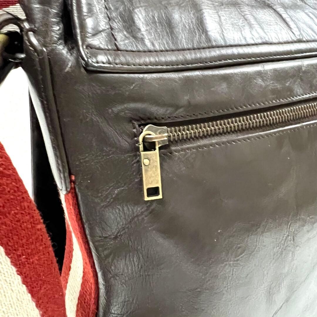 BALLY Trainspotting Brown Leather Messenger Bag Crossbody Adjustable Strap