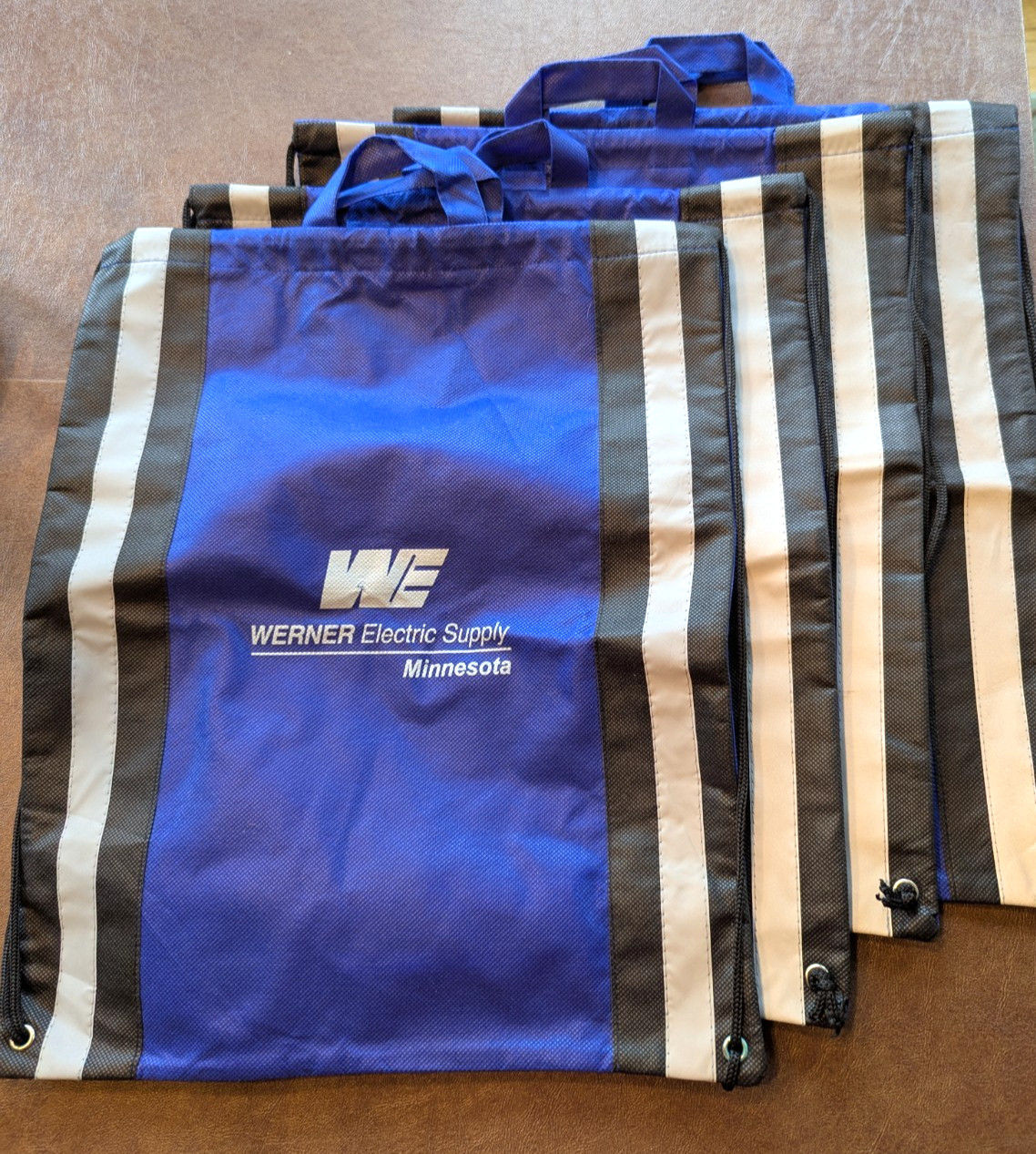 WERNER Electric Supply Minnesota Lot of 4 Tote Bag Drawstring Backpack 16″ Blue