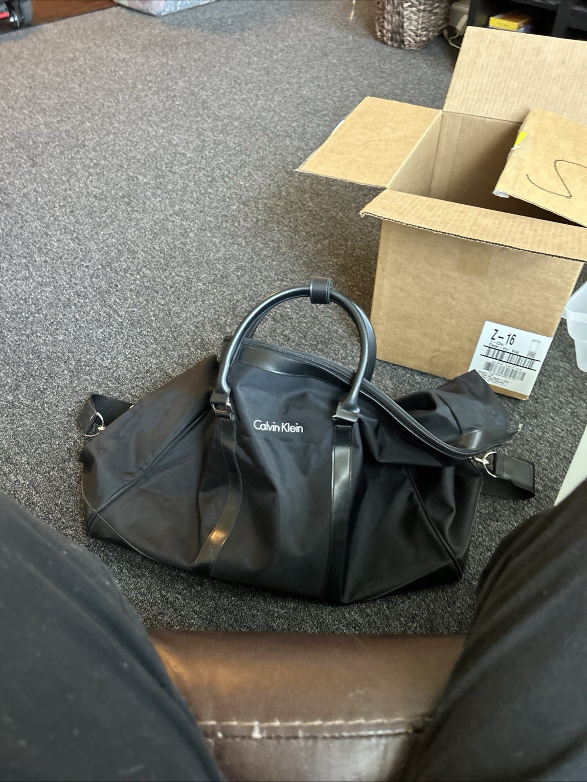 Calvin Klein Black Duffle Weekend Travel Bag/Carry On, Nylon