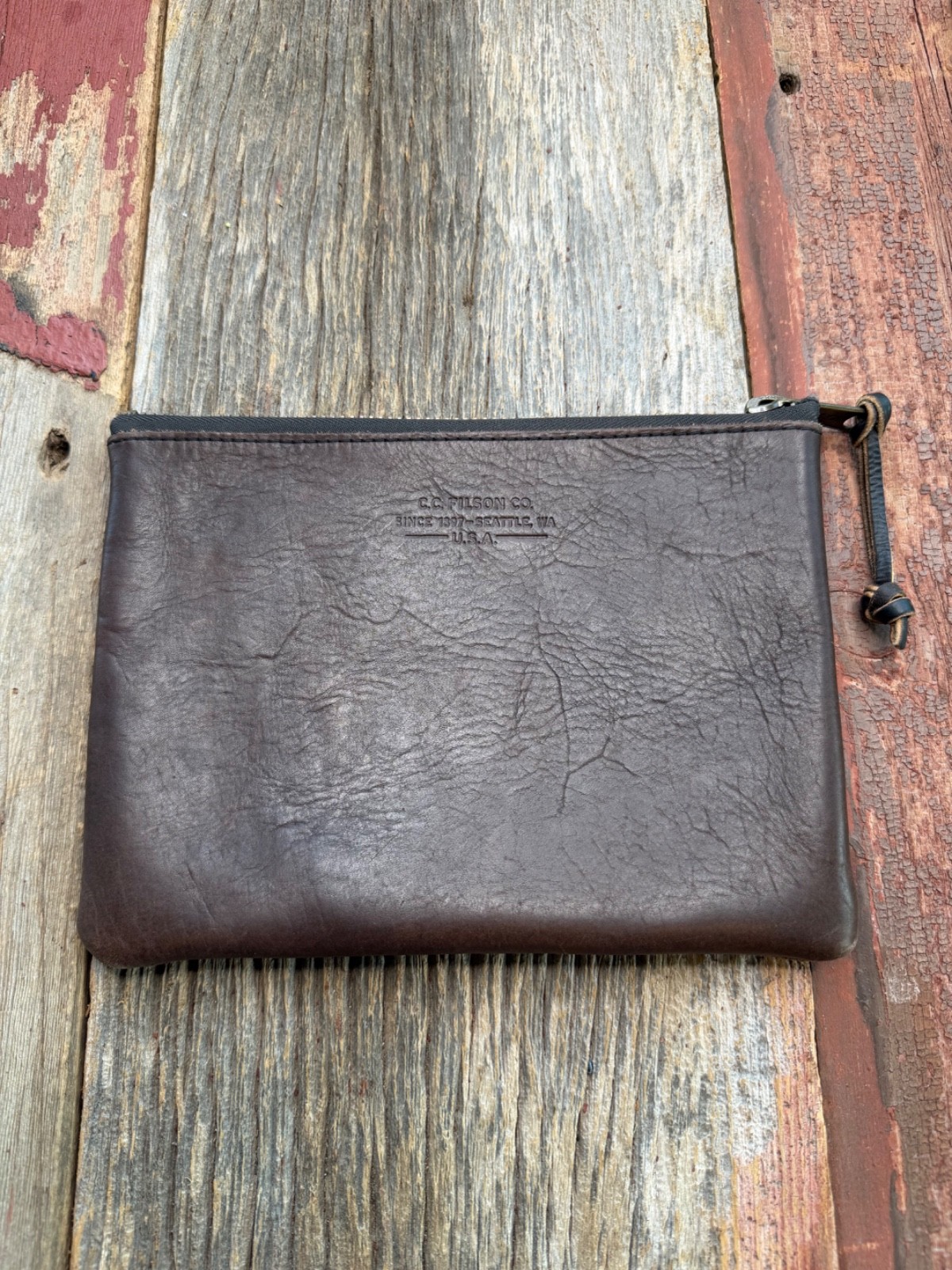 Filson Medium Leather and Suede back Pouch | Moss | USA | Rare 9 3/4 by 7 1/2
