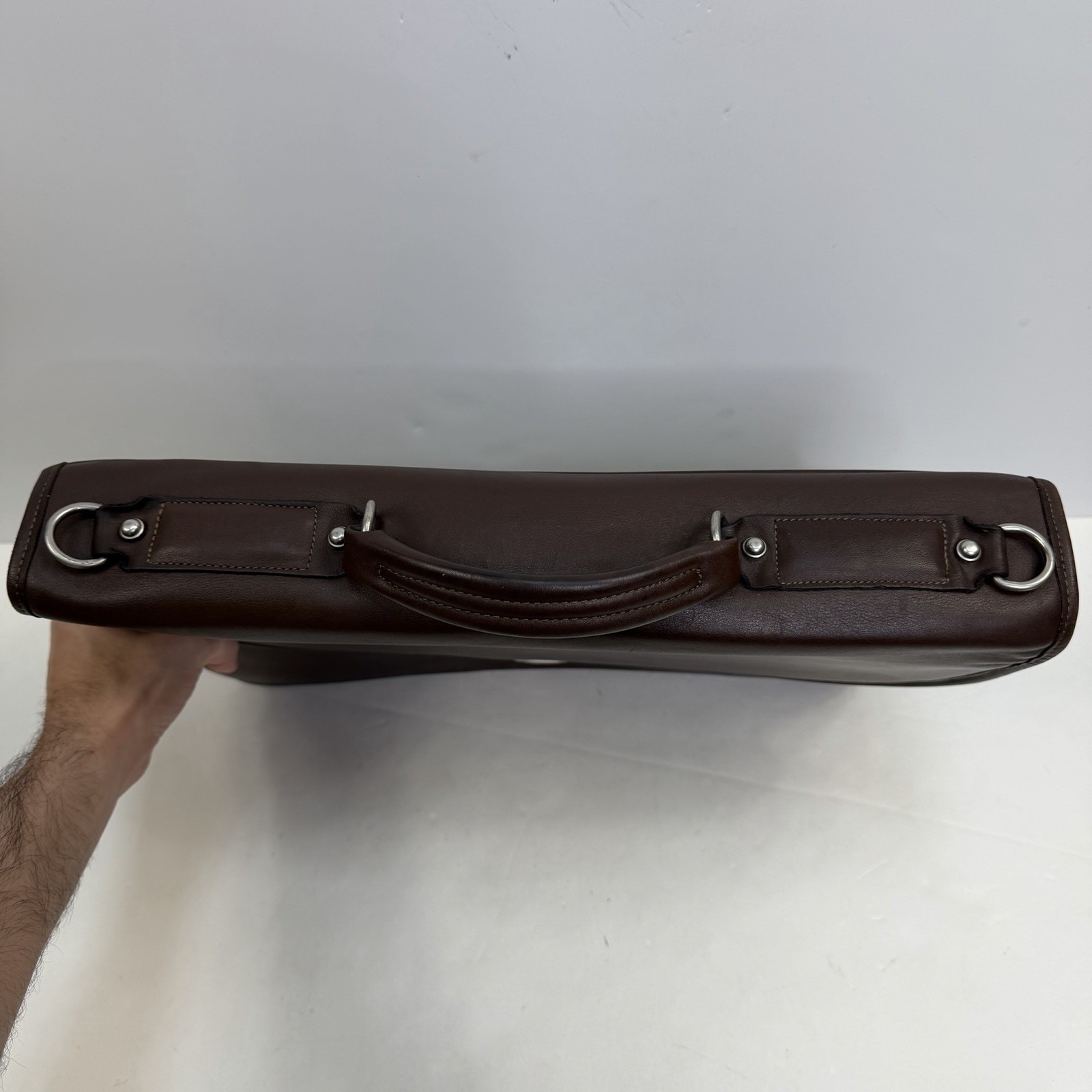 Jack Georges Brown Leather Briefcase Messenger Flap Bag Lock w/ Keys – 16” – USA