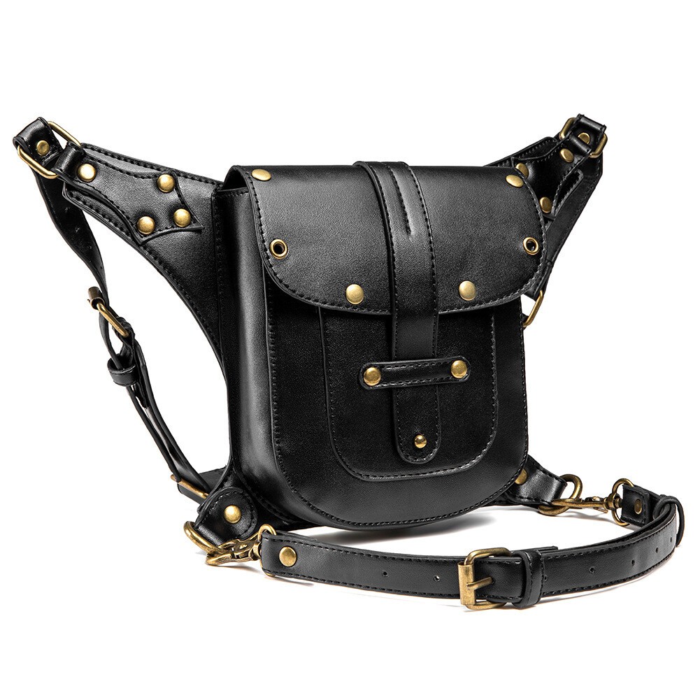 GEARDUKE Motorcycle Gothic Steampunk Leather Crossbody Shoulder waist Chest Bag
