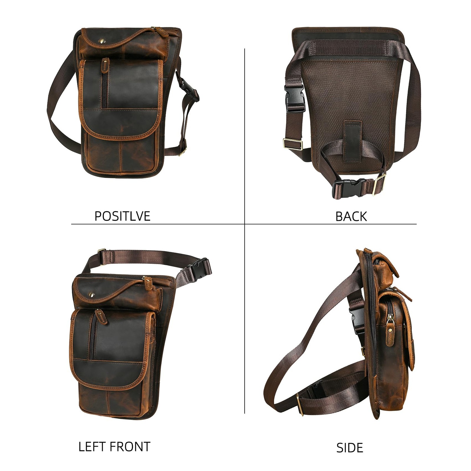 Mens Canvas + Leather Motorcycle Riding Bag Leg Pouch Leg Bag Outer Leg…