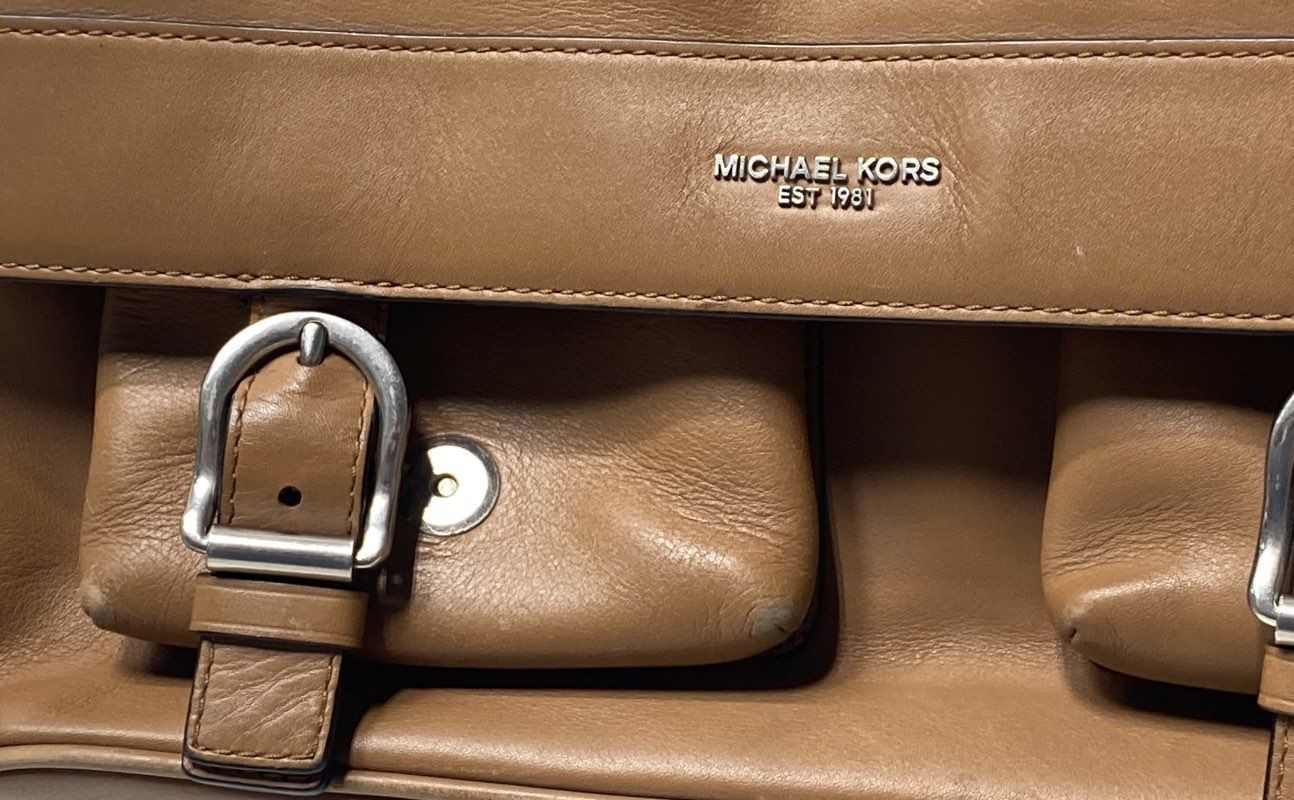Michael Kors Tan Leather Messenger Bag Large Crossbody Silver Hardware