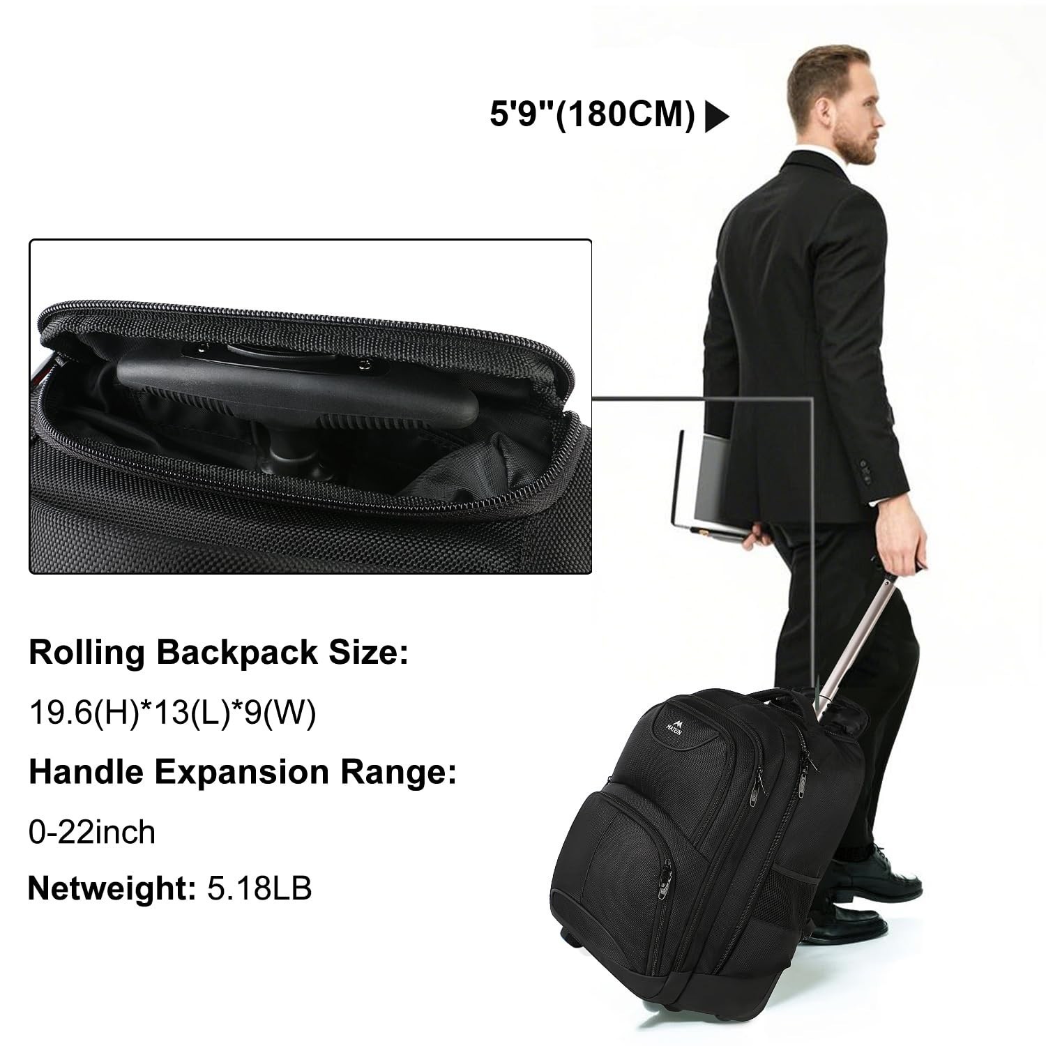 MATEIN Rolling Backpack, 17 inch Water Resistant Wheeled Laptop Backpack | Ca…