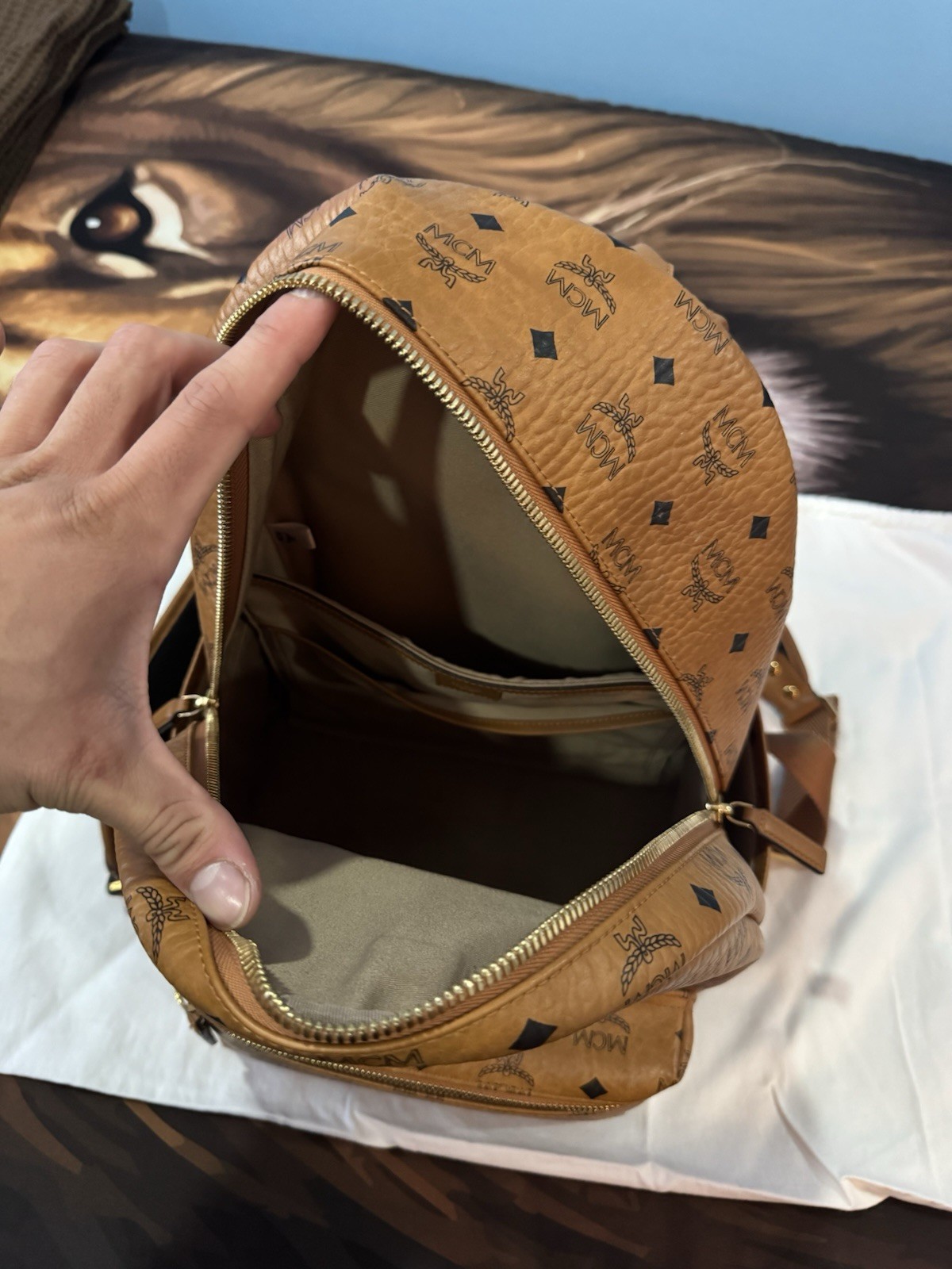 MCM Stark Visetos Backpack Cognac Brown Large Mens