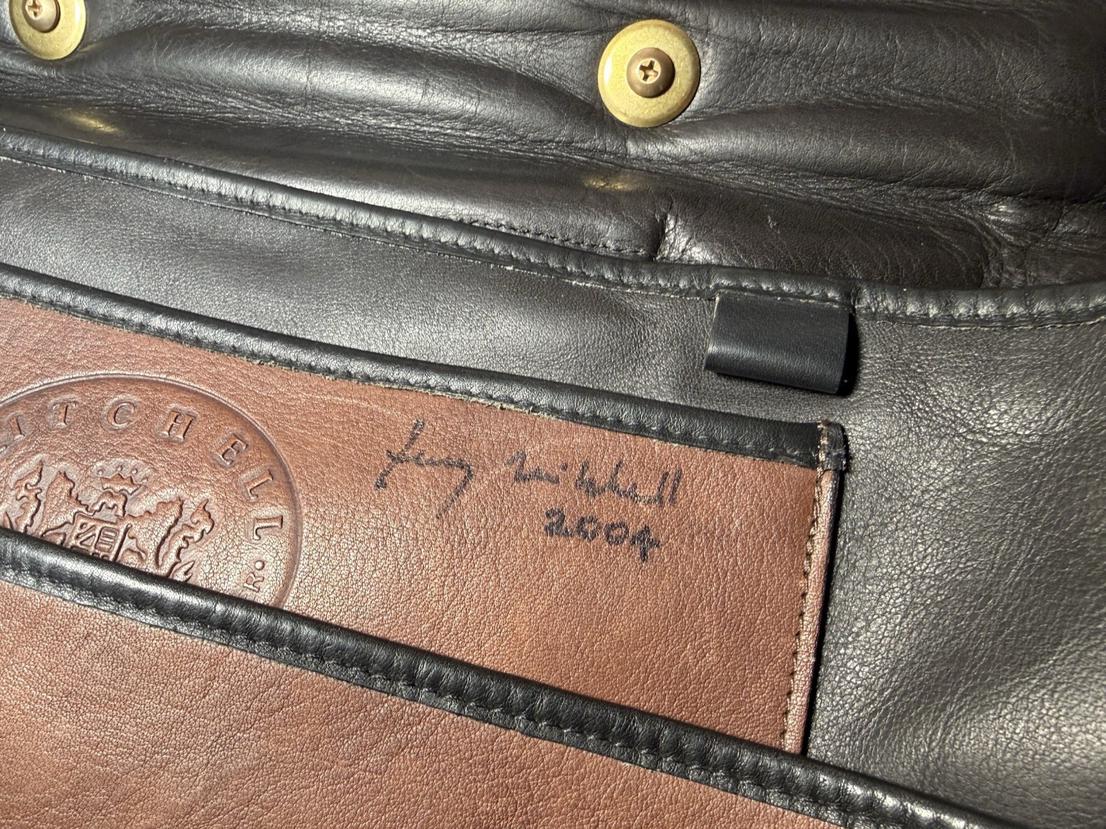 Mitchell USA Men’s Vintage Brown Leather Briefcase w Shoulder Strap Signed 17×12