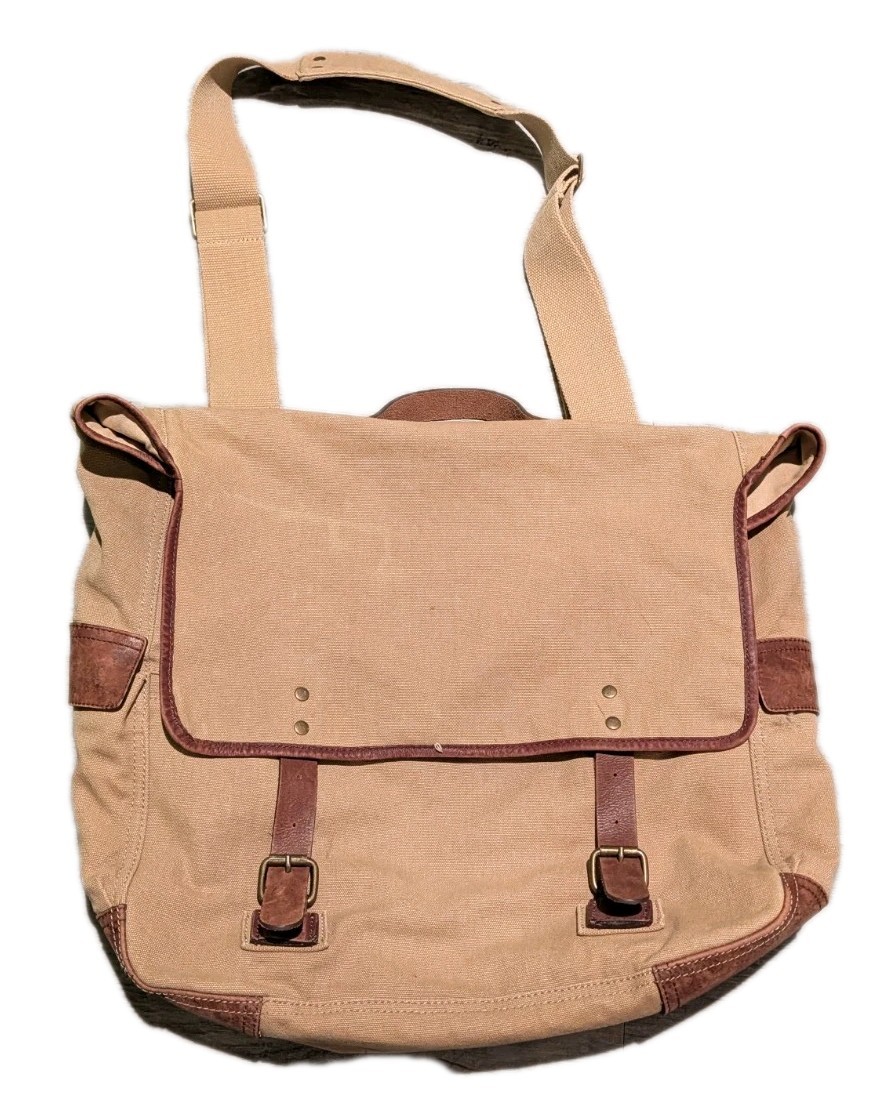 J Crew Dry Goods Abingdon Canvas Messenger Bag Cotton Leather Trim Shoulder Bag