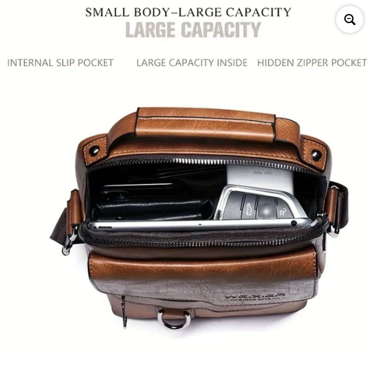 WEIXIER Men Crossbody Brown Bag Shoulder Bag PU Leather Messenger Handbag