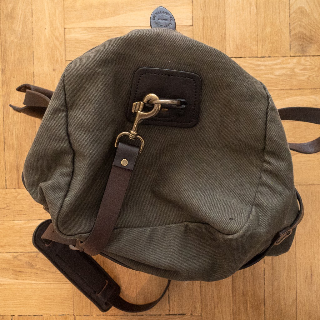 Filson Small Rugged Twill Duffle Bag Otter Green Brown Bridle Leather Straps