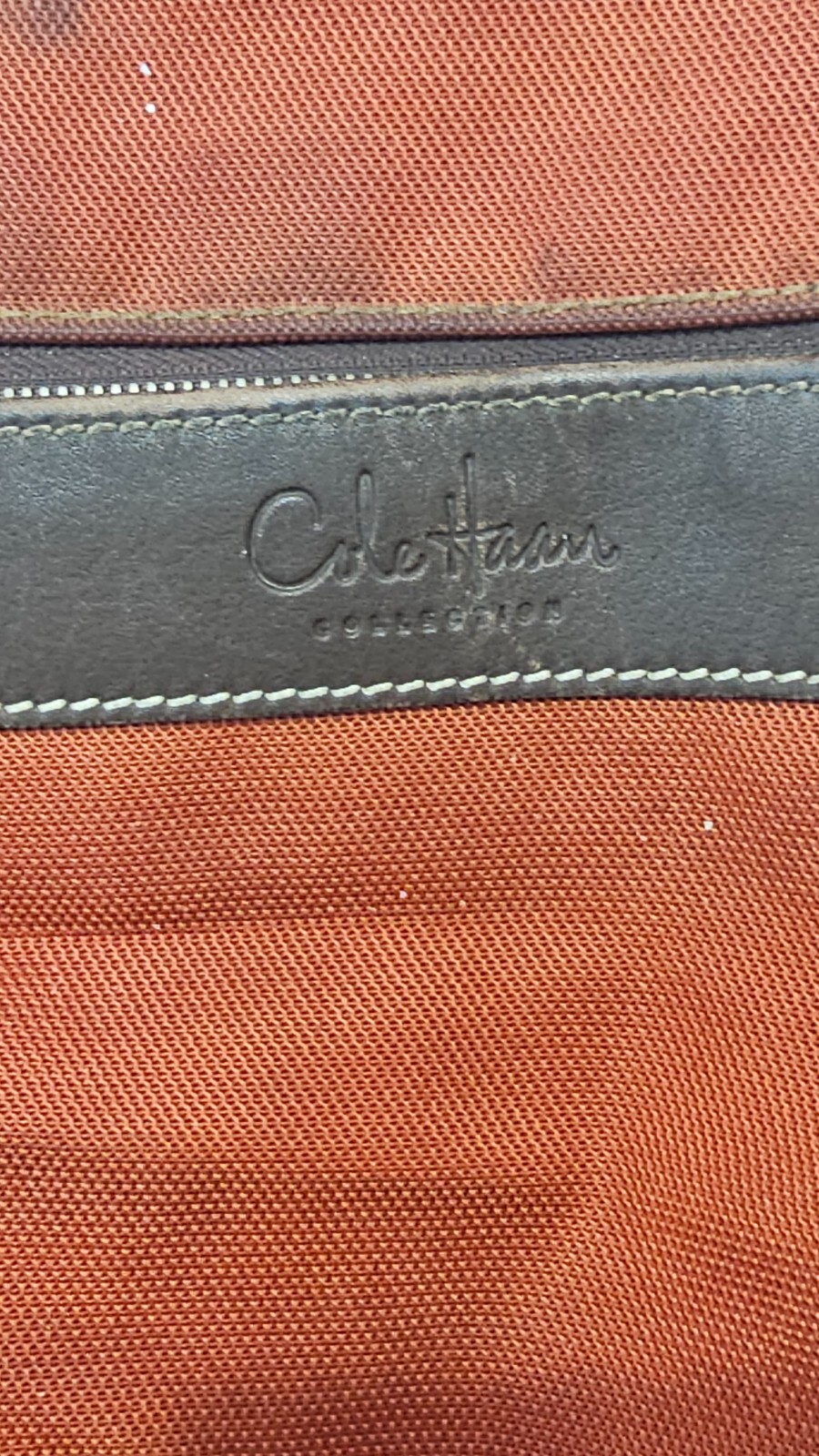 Cole Haan Mens Brown Leather Adjustable Strap Push Lock Messenger Bag/ Briefcase