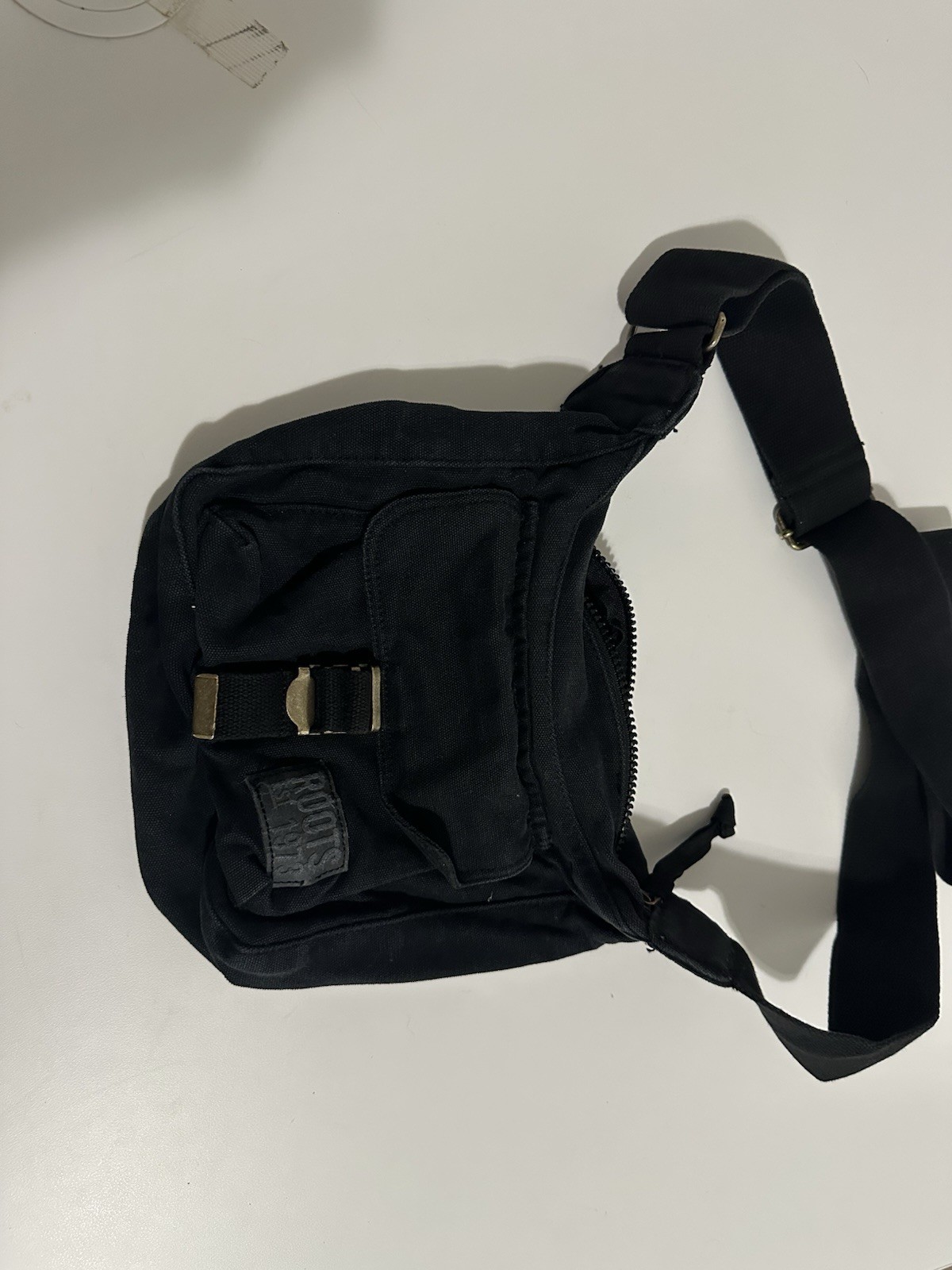 The Roots 1973 Canada Crossbody Pouch Bag Black Brown Canvas