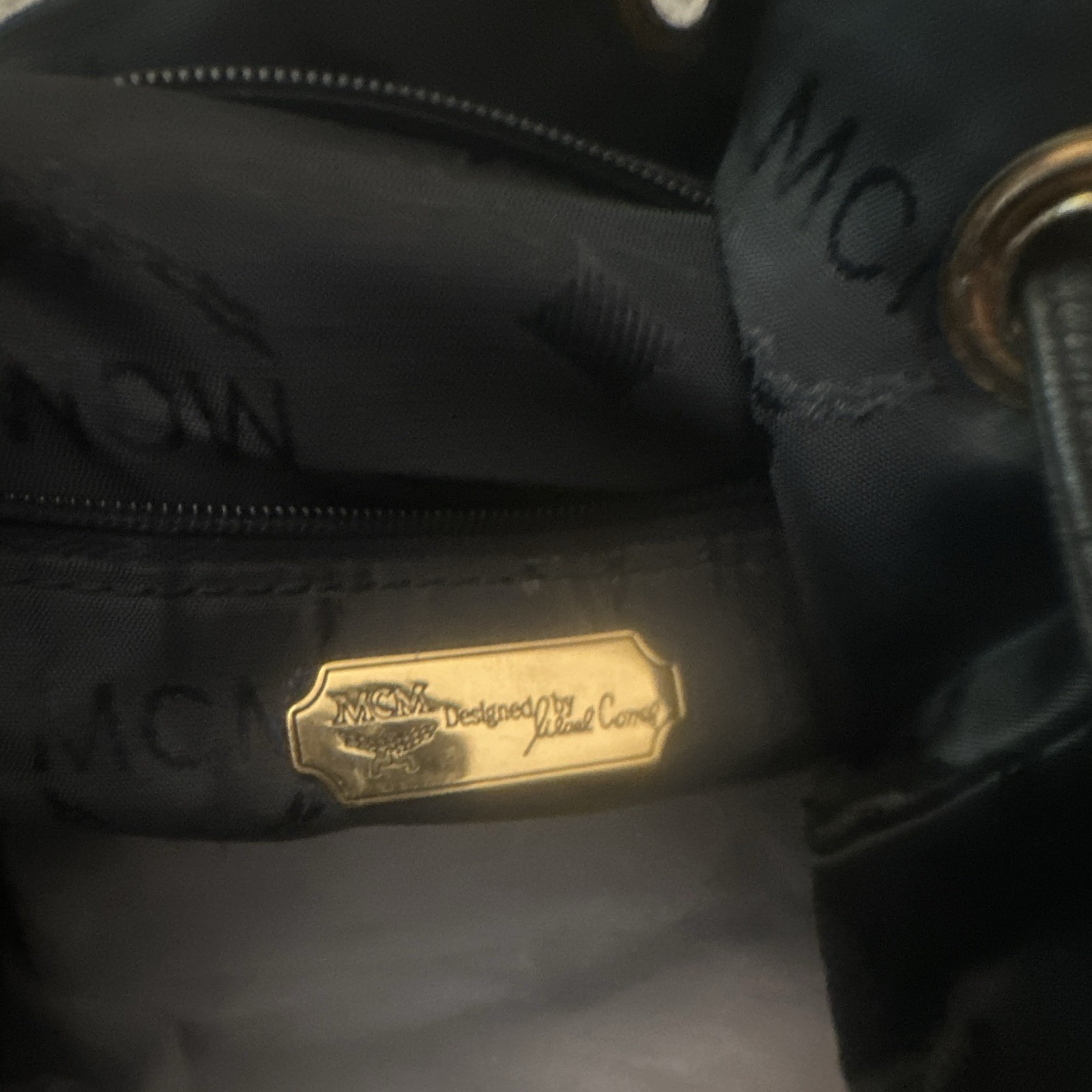 MCM Black Logo Backpack Drawstring Buckle Gold-Tone Hardware Unisex Adults