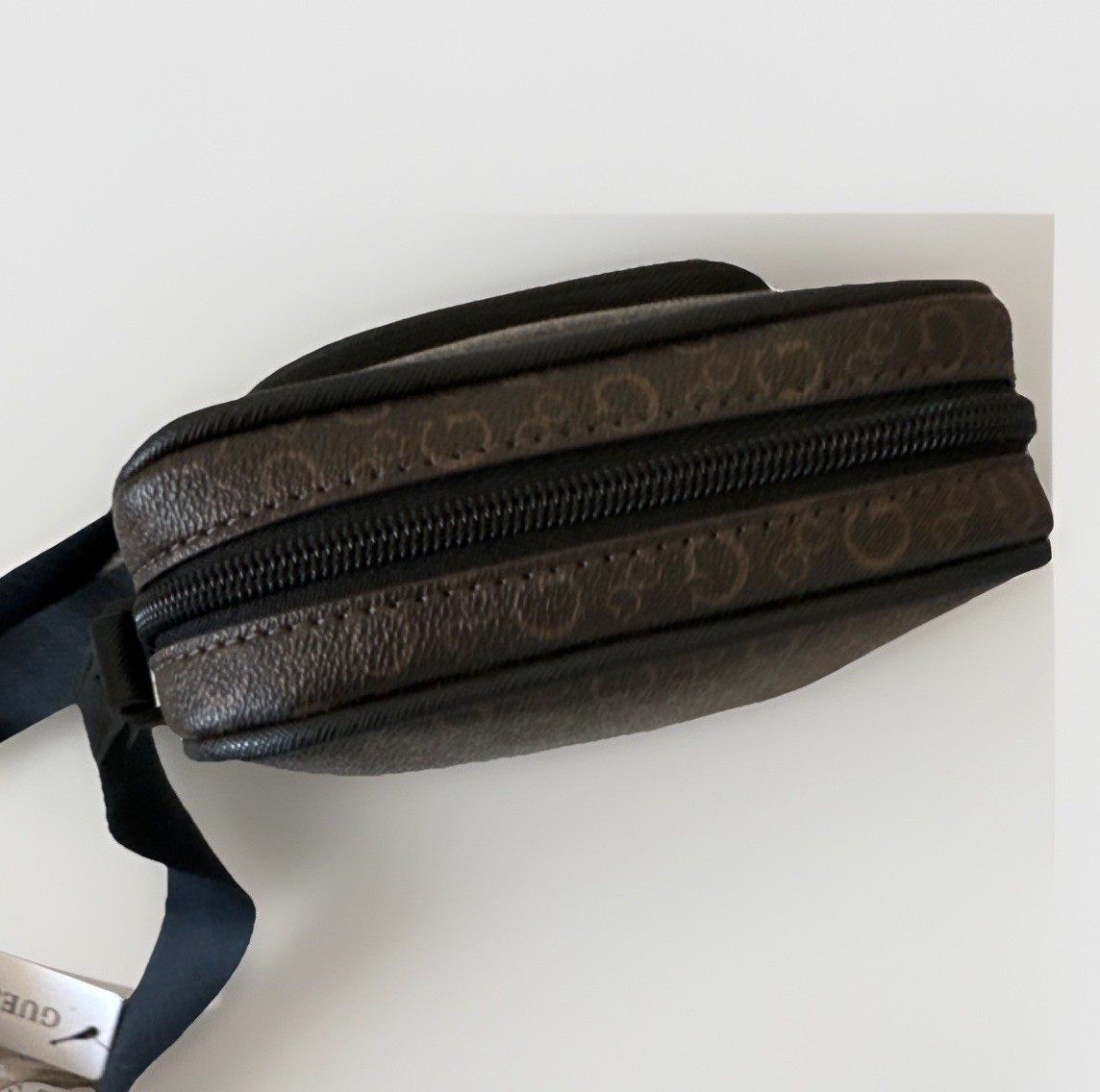 GUESS Men’s Brown Monogram Crossbody Bag Zip Closure Adjustable Strap