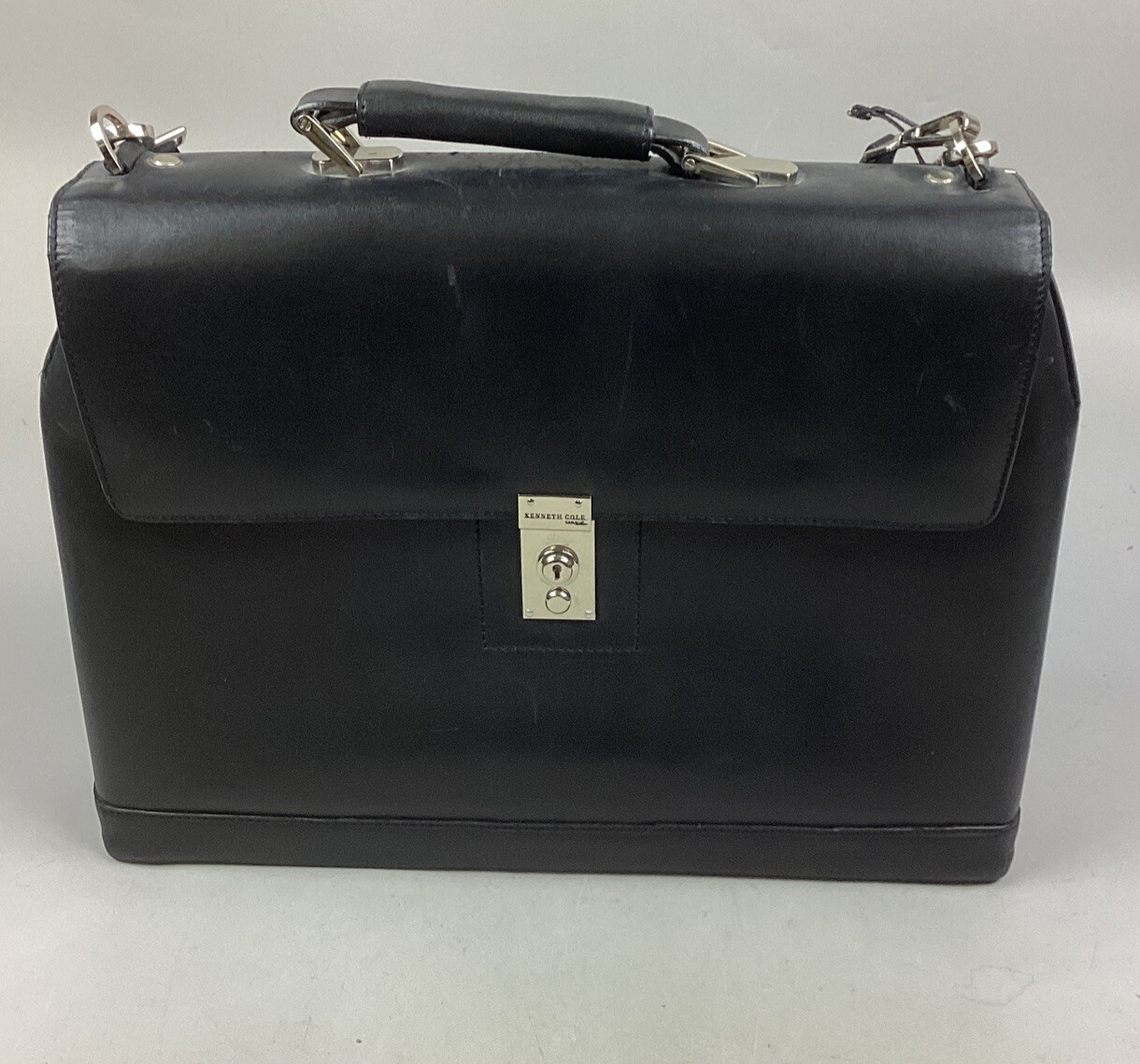 Kenneth Cole Black Leather Briefcase Laptop Satchel Bag