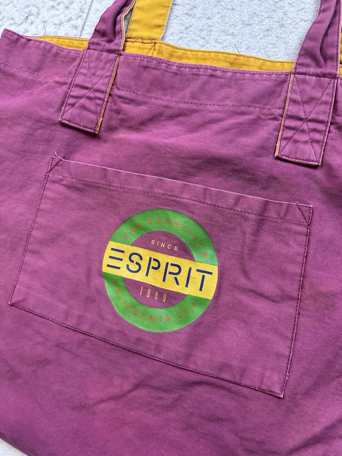 Vintage Esprit Spellout Tote Bag Cotton 80s USA Purple Beach Surf