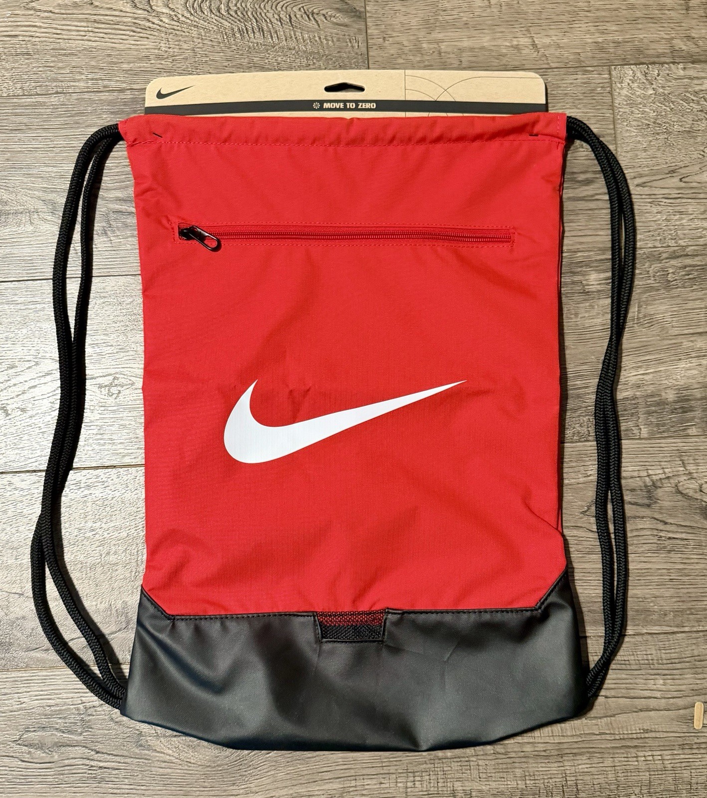 Nike Brasilia 9.5 Drawstring Backpack Bag RED Black Training Gym Sack DM3978 657