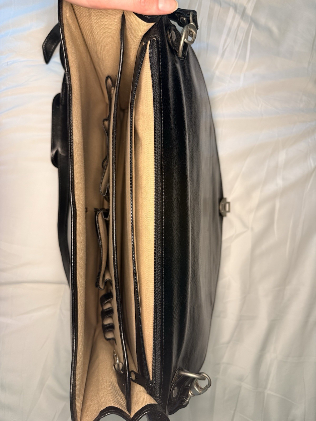 Mazzanti Men’s Black Briefcase/Document Case Push Lock Zip Inner Pockets Strap