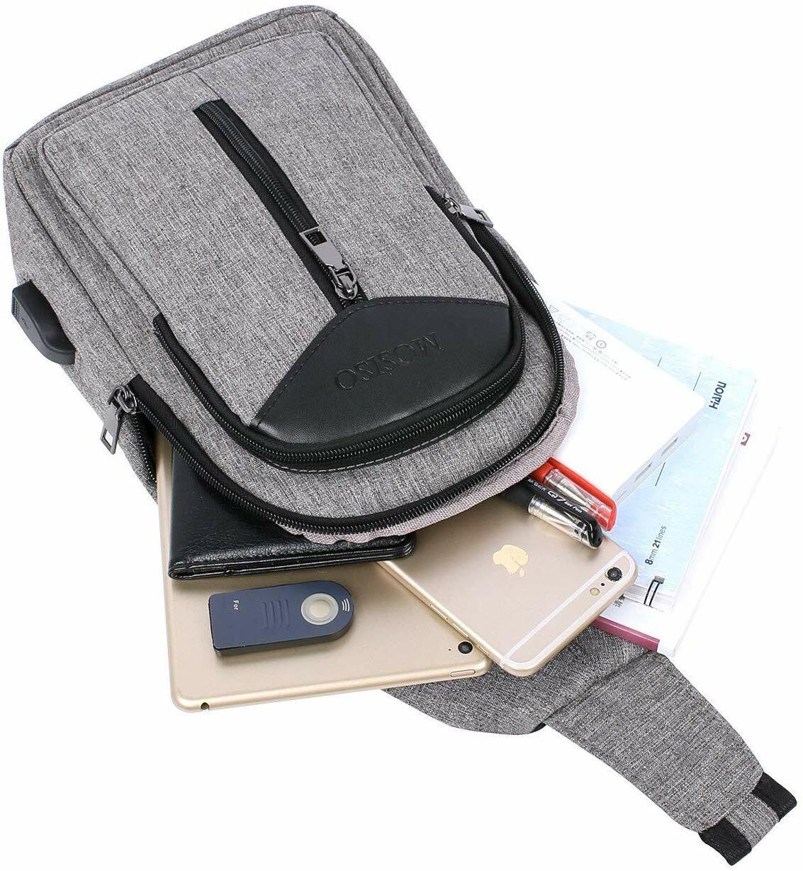 Mens Shoulder Bag Rope Sling Bag Hiking Daypack USB Charging Crossbody Handbag