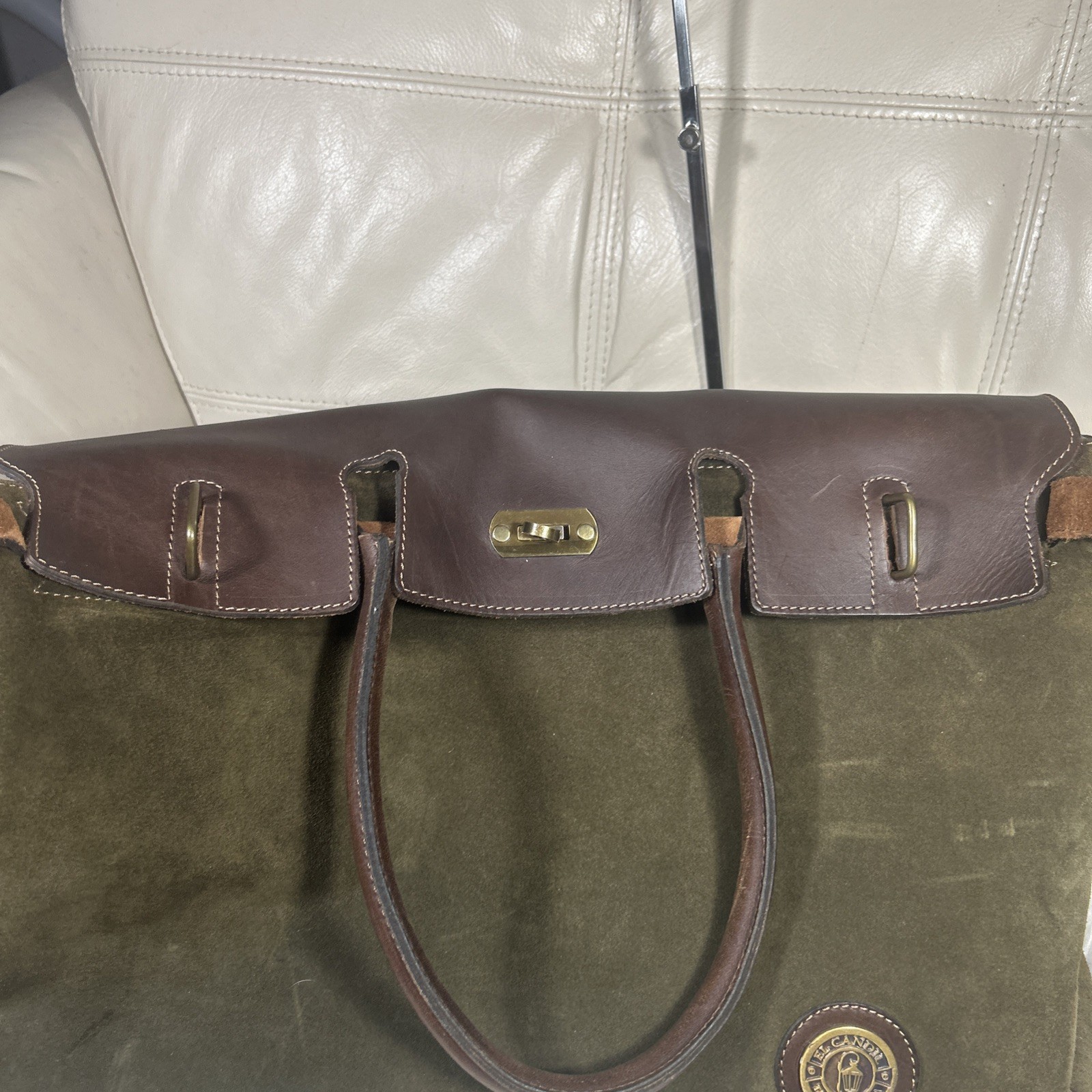 Weekender Overnight Bag Suede Green Brown Crossbody Argentina Free Ship!Rare!