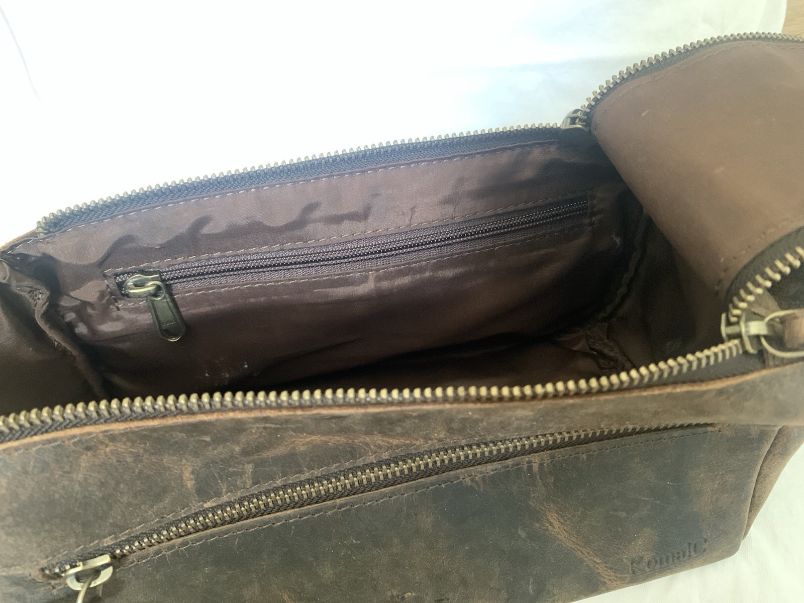 KomalC Buffalo Leather Dopp Travel Toiletry Bag Distressed Brown Shaving Bag