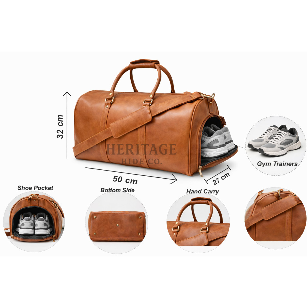 Brown Full Grain Leather Duffle Bag For Travel,Gym,Leather Bag For Men