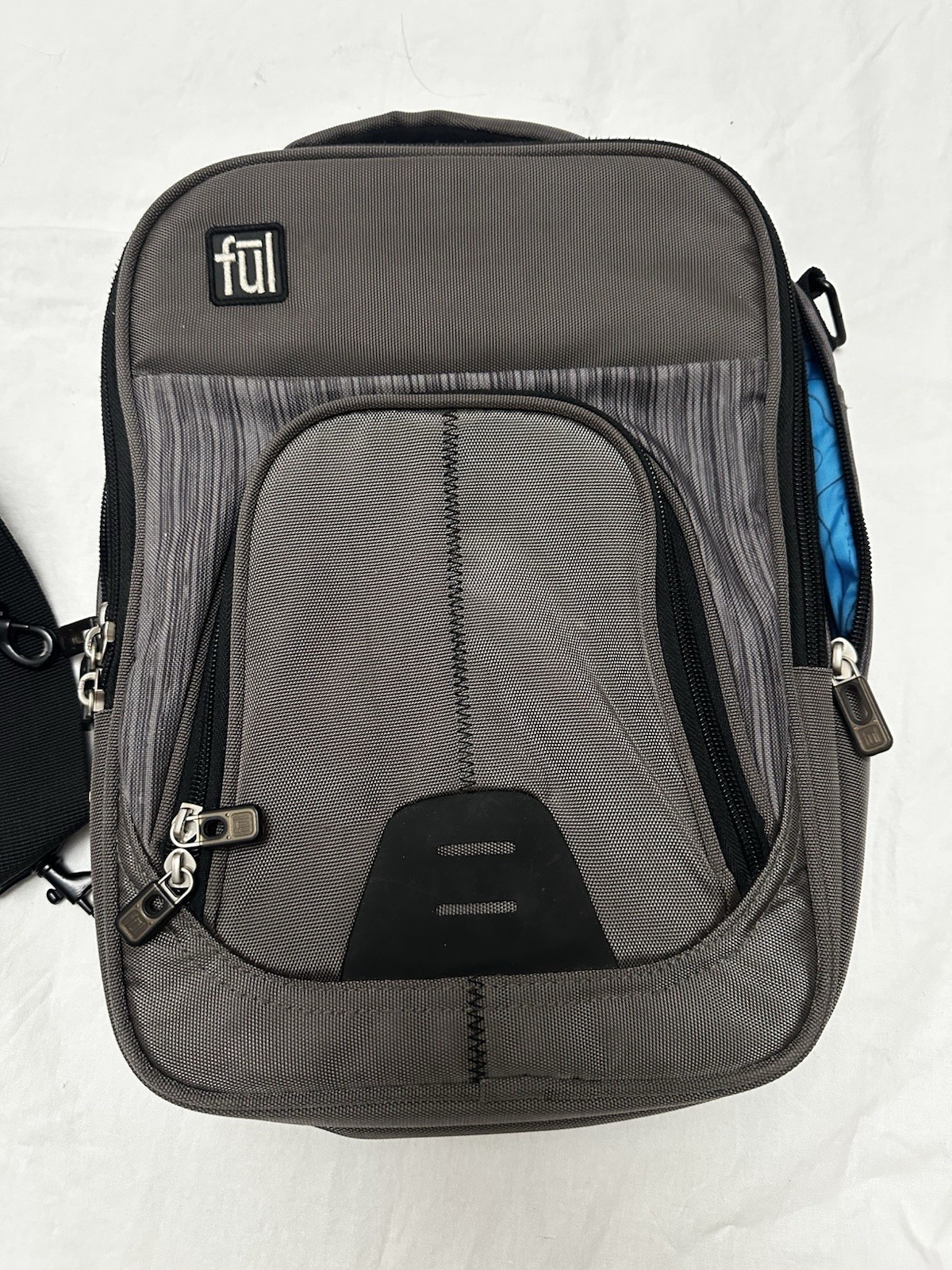 fūl Grey Messenger Bag Tablet Crossbody Shoulder Travel Tech Bag Blue Topo