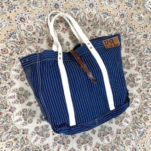 [B+, Size OS] RRL Double RL Stripe Denim Tote — Suede Trim / Canvas Handle / USA