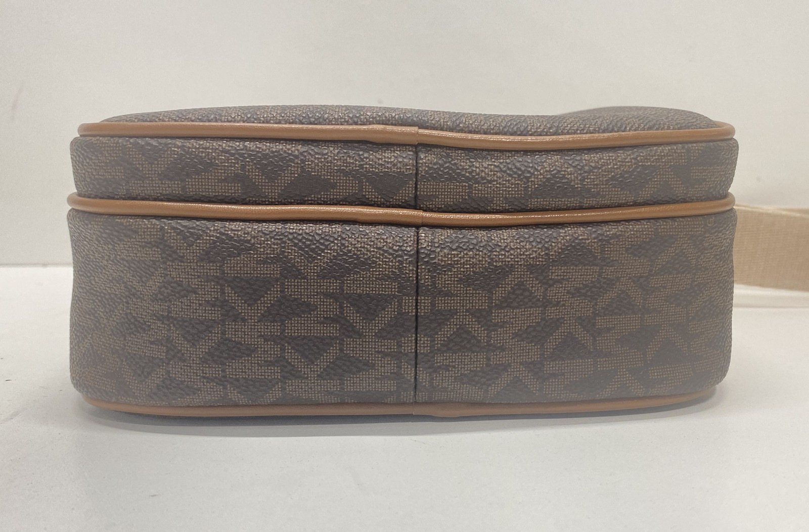Michael Kors Brown Monogram Signature Double Zip Crossbody Bag Gold Hardware