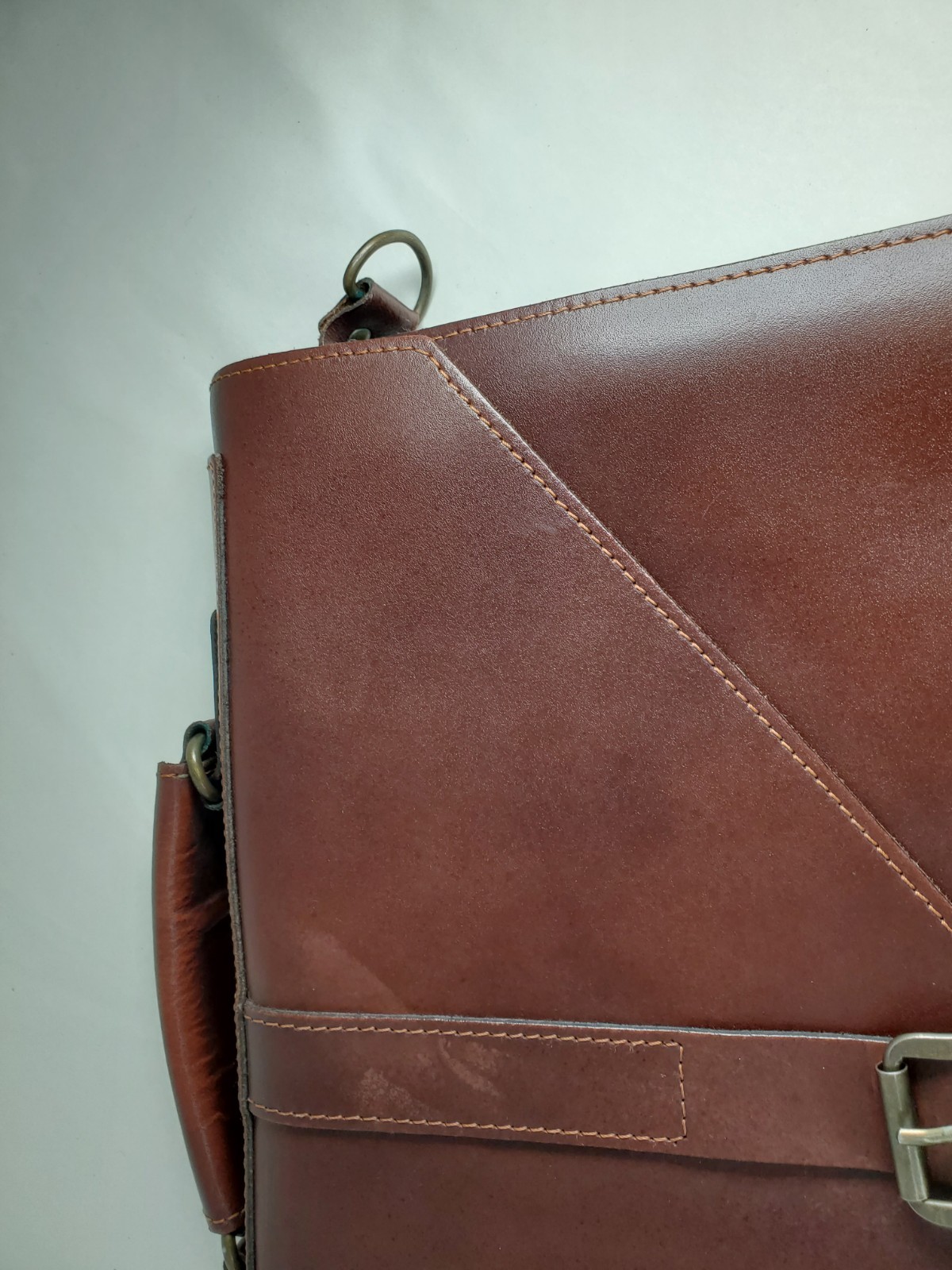 Tan Brown Leather Breifcase Genuine Vintage HandMade In Greece 15 X 11
