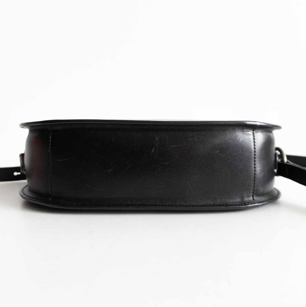 Tsuchiya Leather Oval Shoulder Bag Black Used Japan