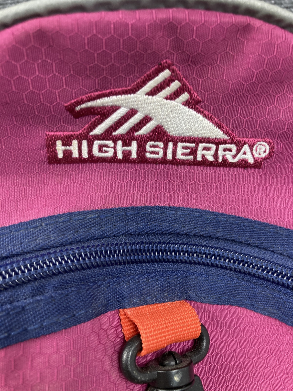 High Sierra Fuchsia & Navy Tech Spot Suspension Padded Strap System Backpack EUC