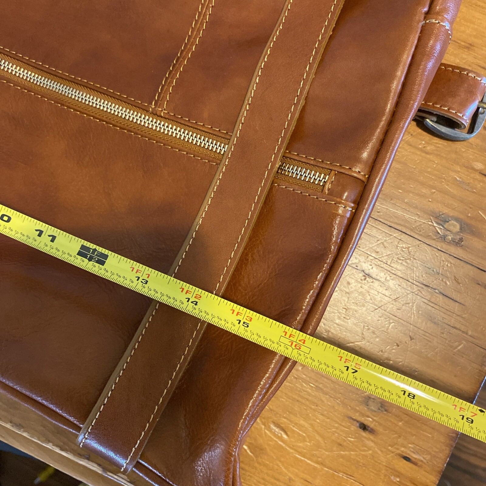 T NOBILE Cognac Leather Straps Laptop Large Messenger Bag Purse ITALY EUC